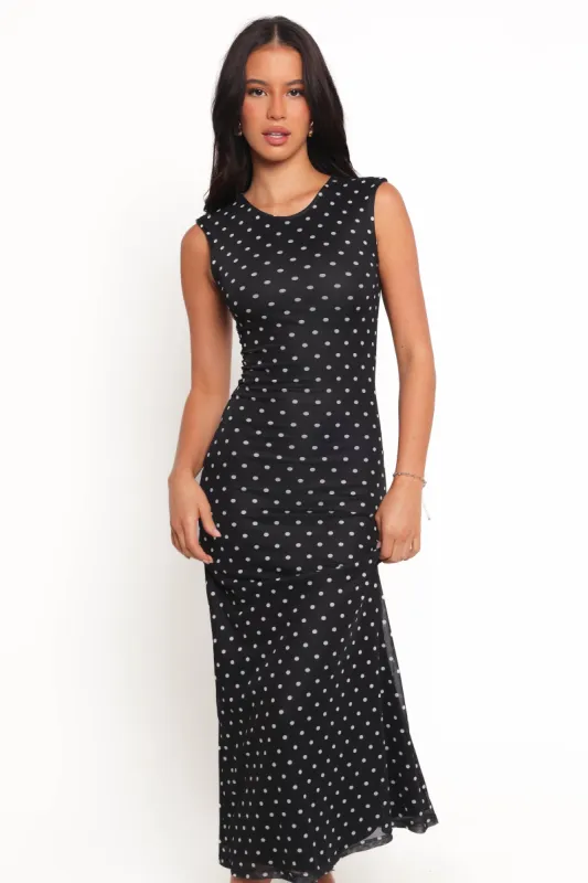 Drea Maxi Dress - Black Polka Dot sold by Petal & Pup