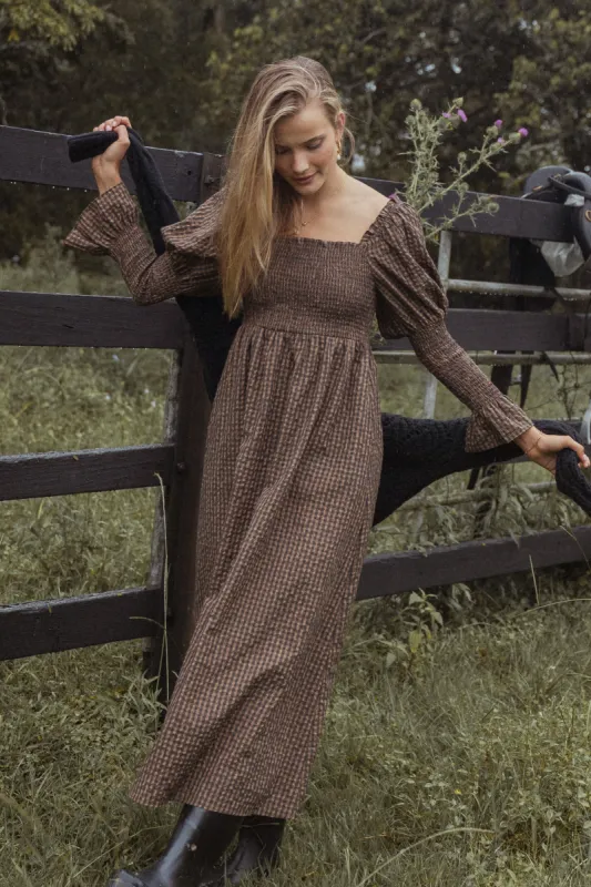 Cyrena Maxi Dress - Brown Check sold by Petal & Pup