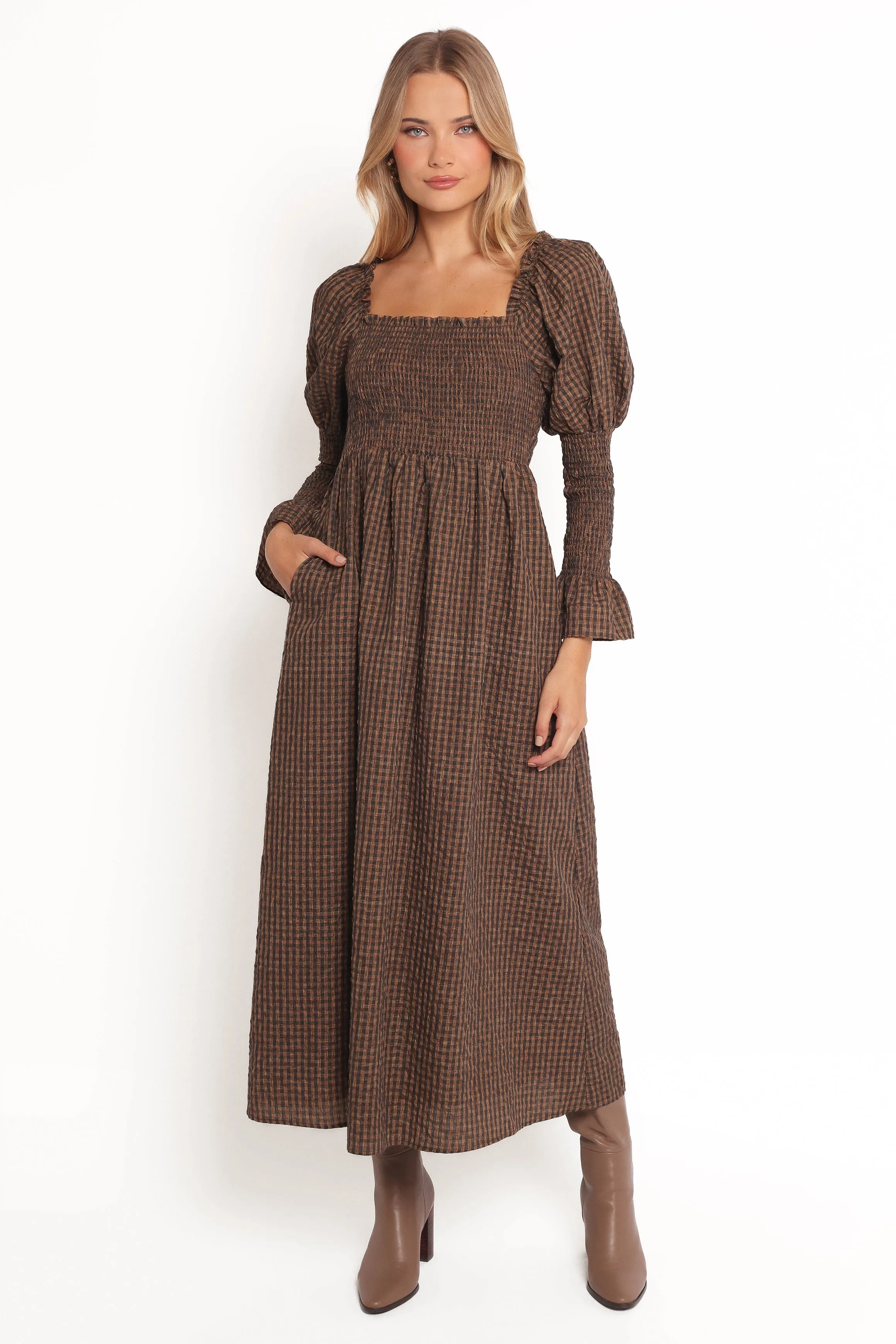 Cyrena Maxi Dress - Brown Check sold by Petal & Pup product image thumbnail 3