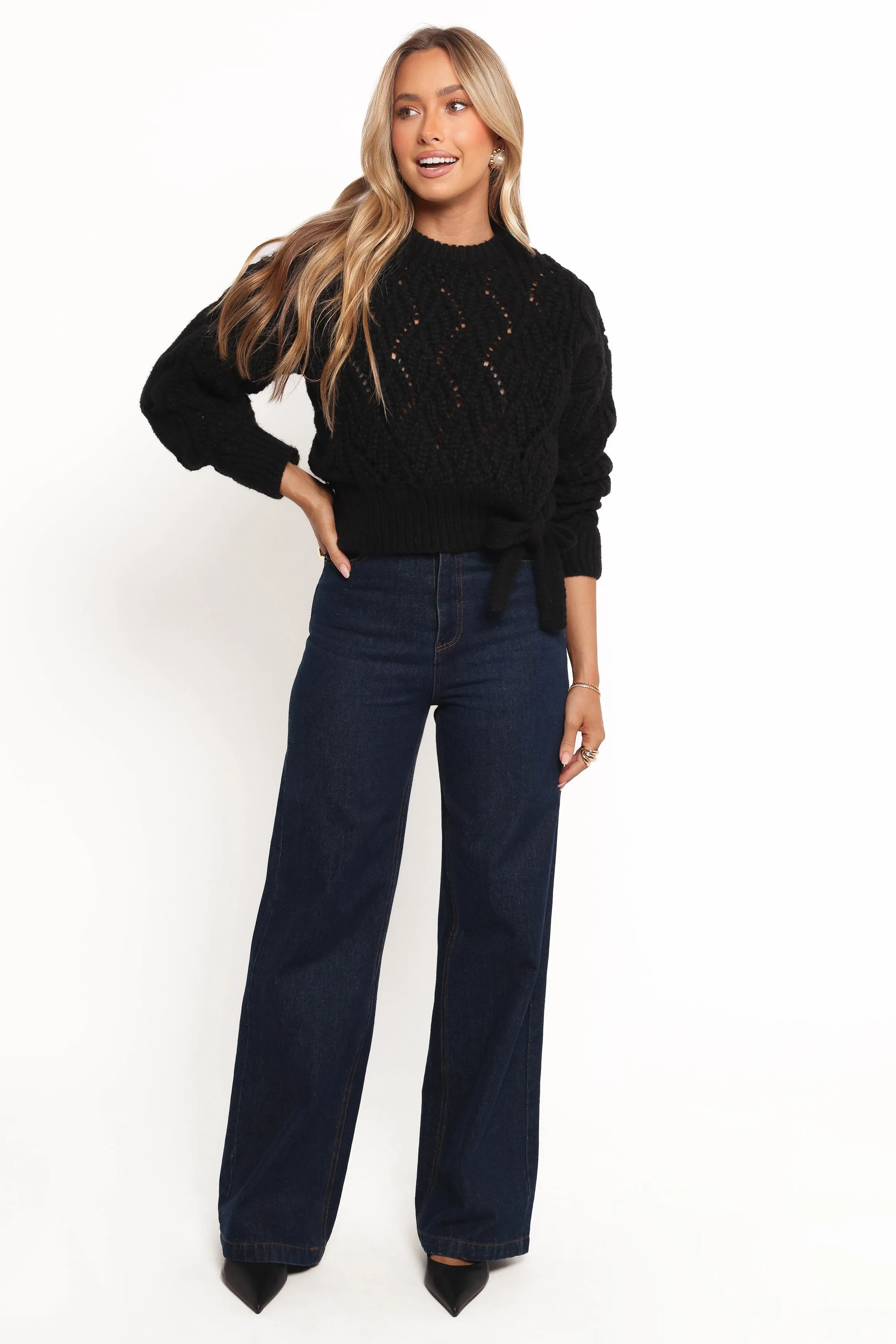 Birdie Tie Side Knit Sweater - Black sold by Petal & Pup product image thumbnail 4