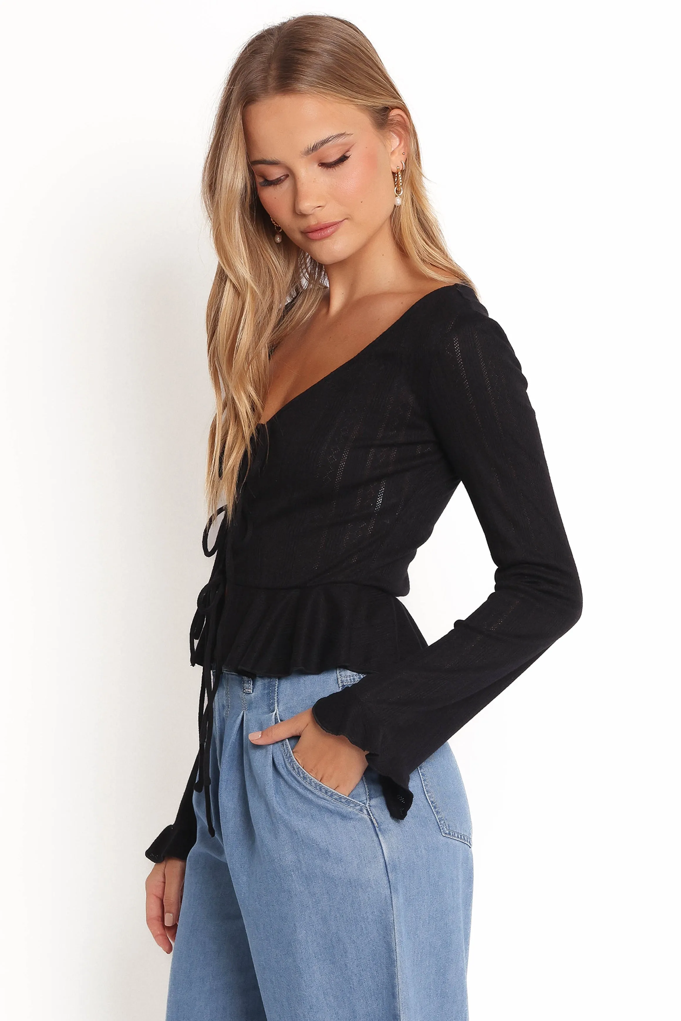 Islah Pointelle Cardigan Top - Black sold by Petal & Pup product image thumbnail 5