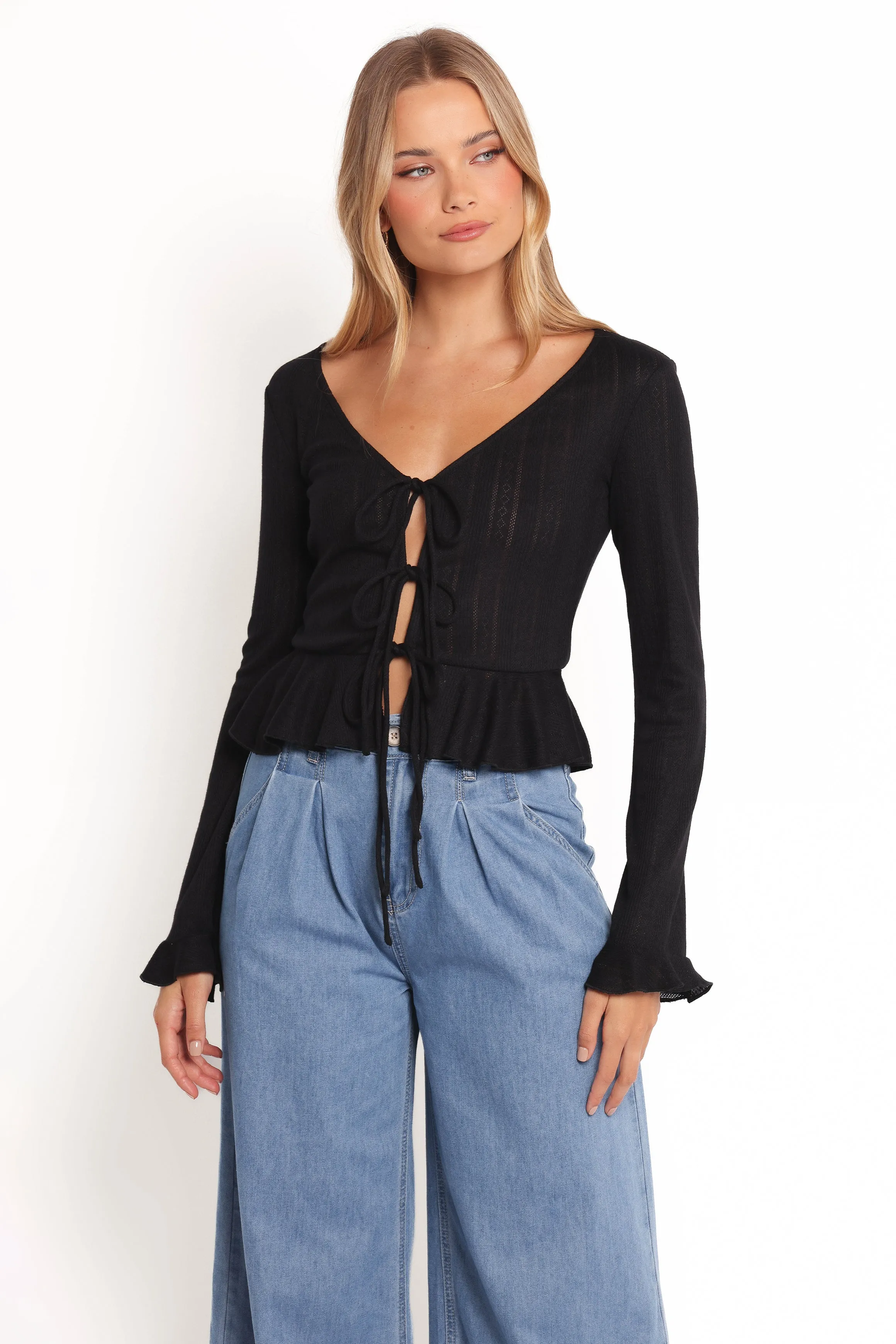 Islah Pointelle Cardigan Top - Black sold by Petal & Pup product image thumbnail 3
