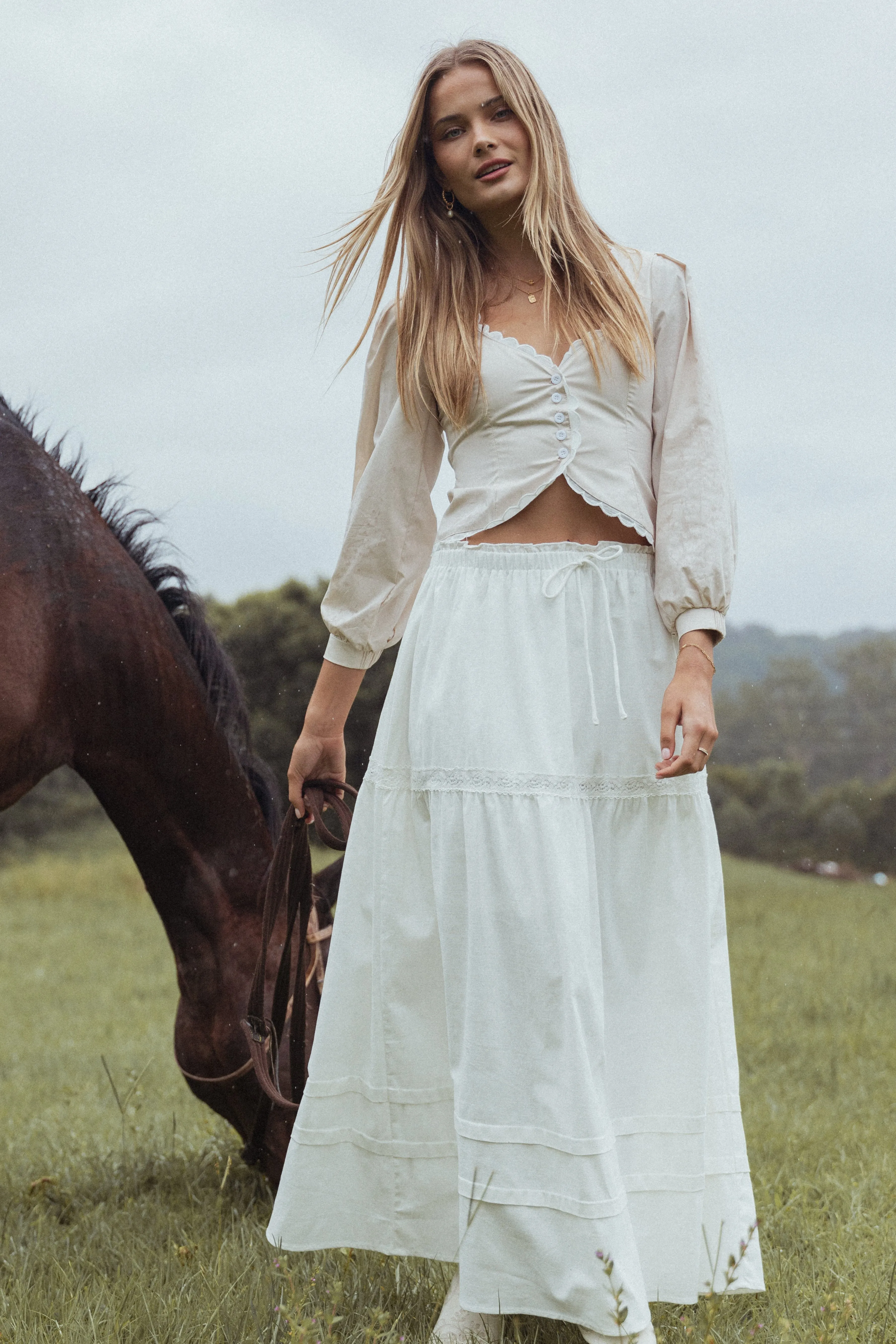 Darlia Tiered Maxi Skirt - White sold by Petal & Pup product image thumbnail 3