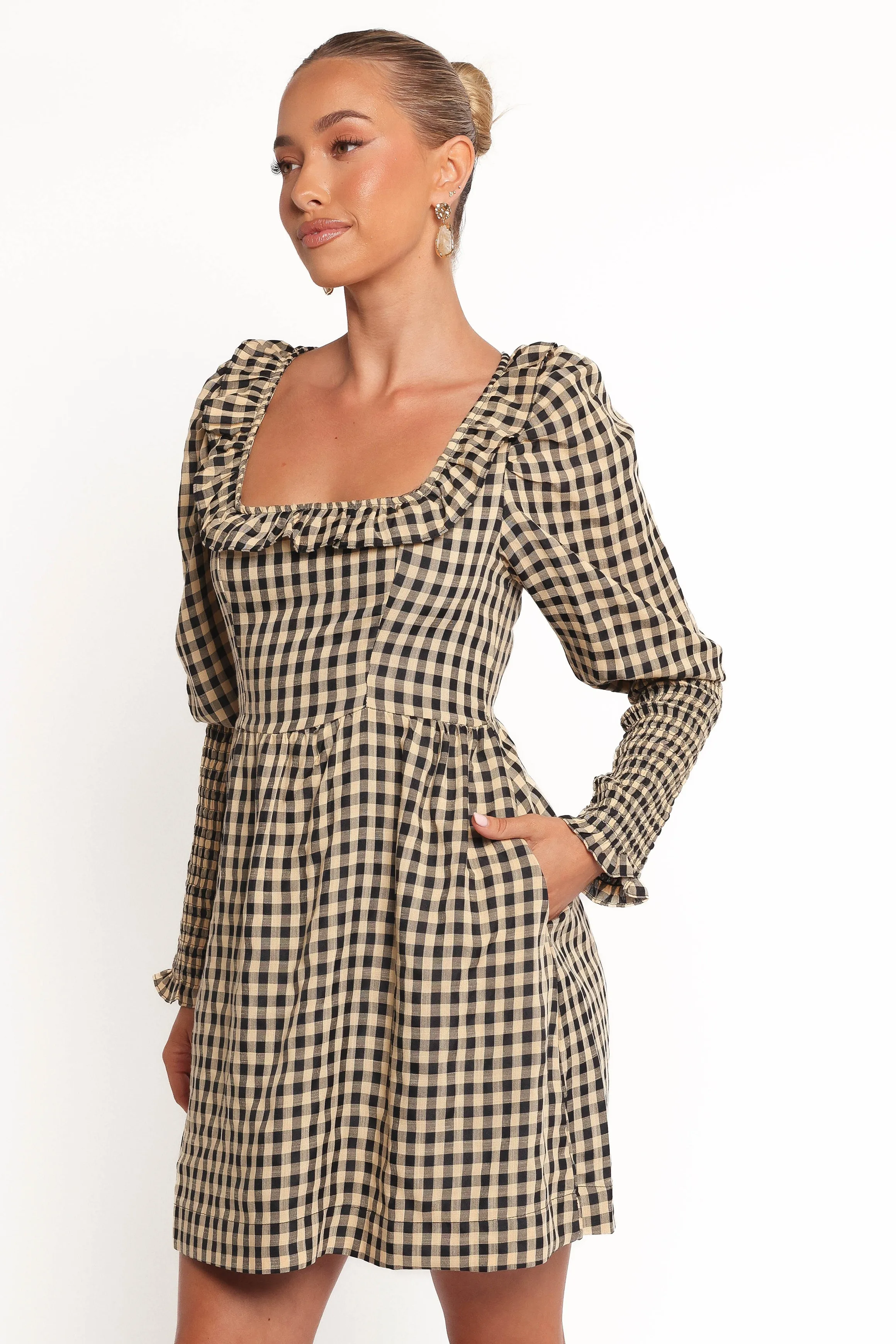Xenia Mini Dress - Black/Beige Gingham sold by Petal & Pup product image thumbnail 3