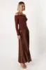 Slate Off Shoulder Pleated Midi Dress - Bronze sold by Petal & Pup