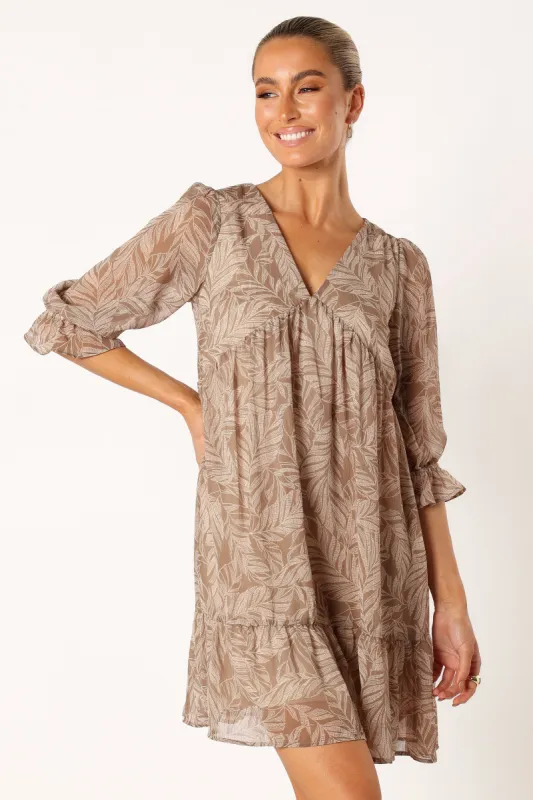 Sheyla Long Sleeve Mini Dress - Mocha Leaf made by Petal & Pup