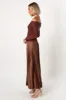 Slate Off Shoulder Pleated Midi Dress - Bronze sold by Petal & Pup