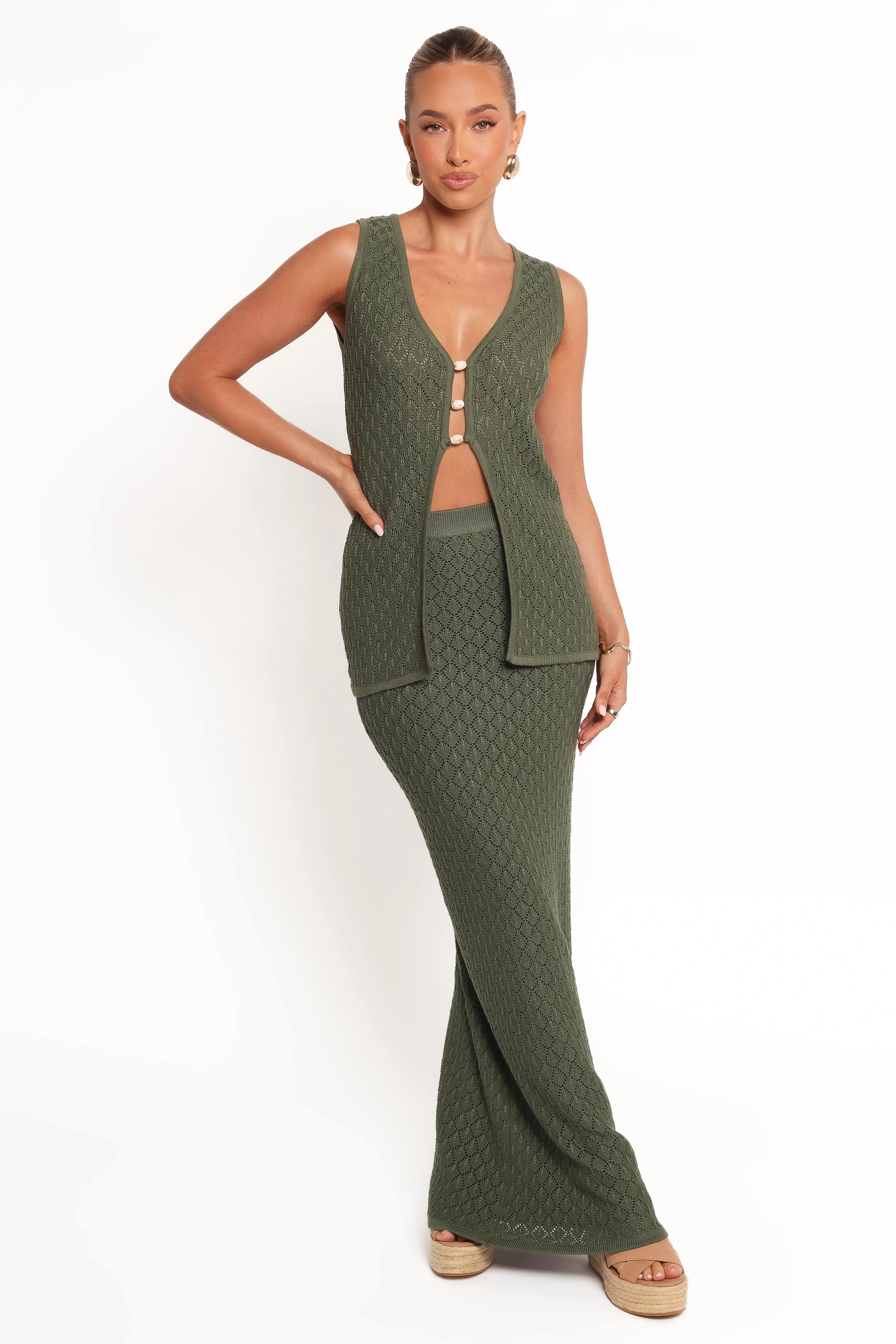 Asplie Knit Maxi Skirt - Olive sold by Petal & Pup product image thumbnail 2