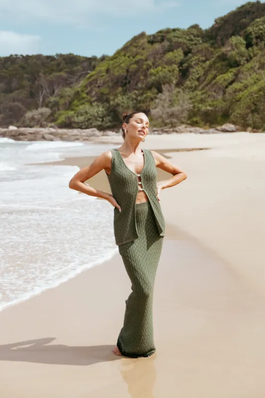 Asplie Knit Maxi Skirt - Olive sold by Petal & Pup