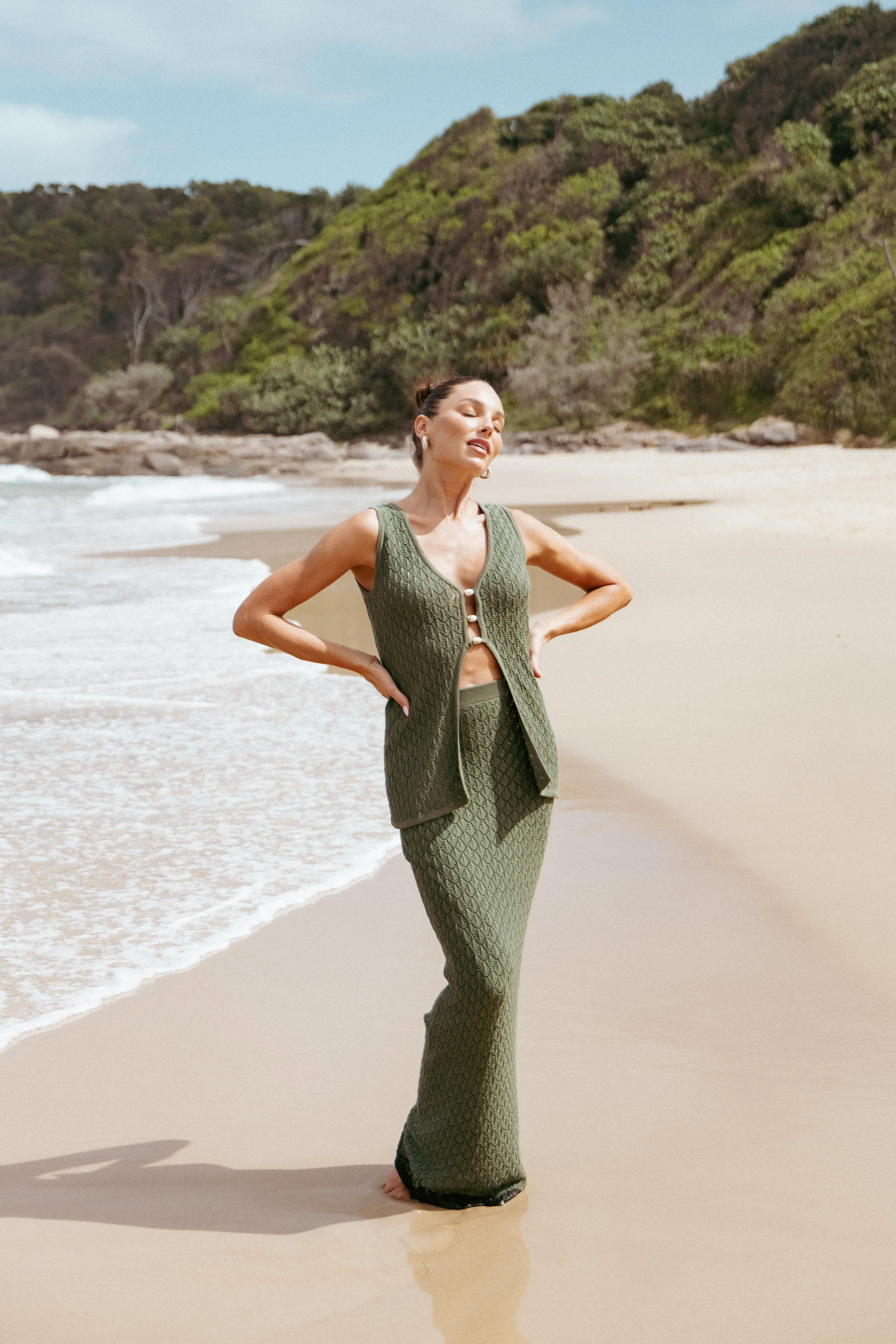 Asplie Knit Maxi Skirt - Olive sold by Petal & Pup