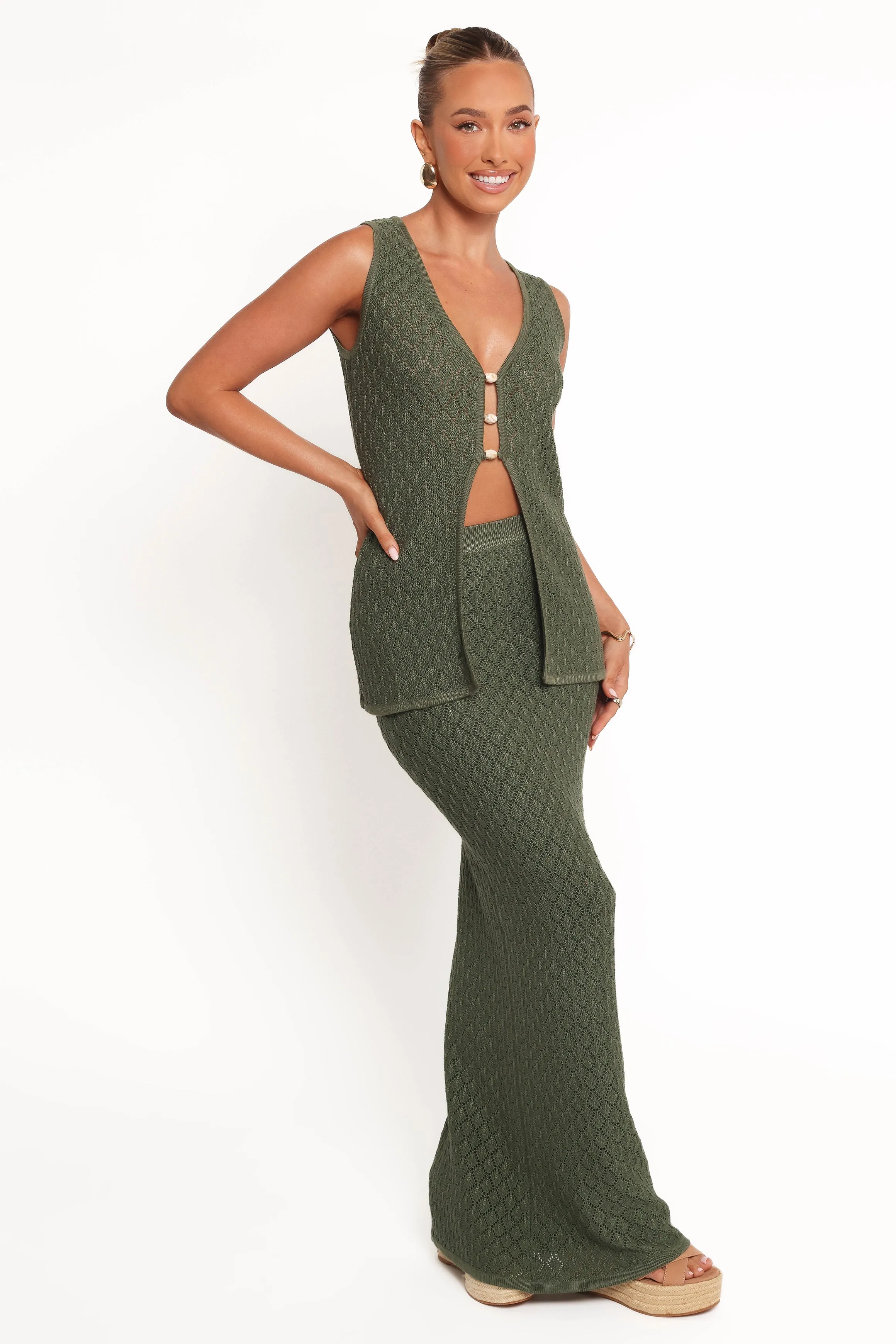 Asplie Knit Maxi Skirt - Olive sold by Petal & Pup product image thumbnail 5