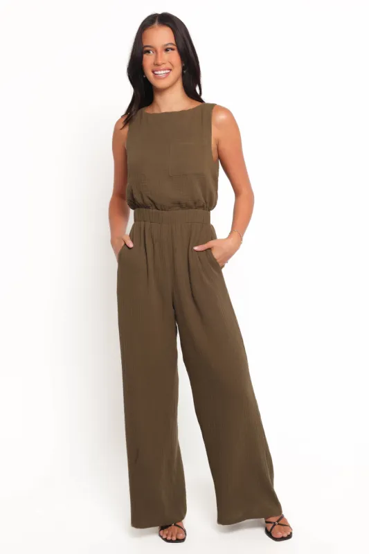 Brenna Cotton Jumpsuit - Olive sold by Petal & Pup
