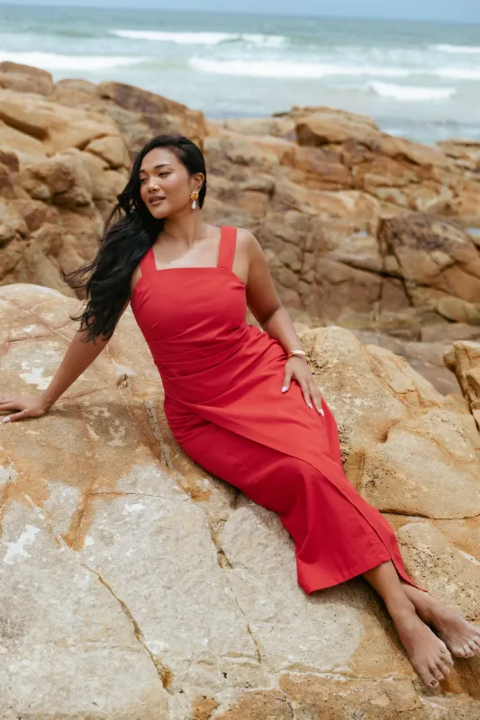 Caterina Maxi Dress - Red sold by Petal & Pup