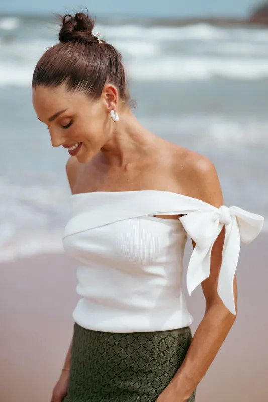 Charama Off Shoulder Knit Top - White sold by Petal & Pup