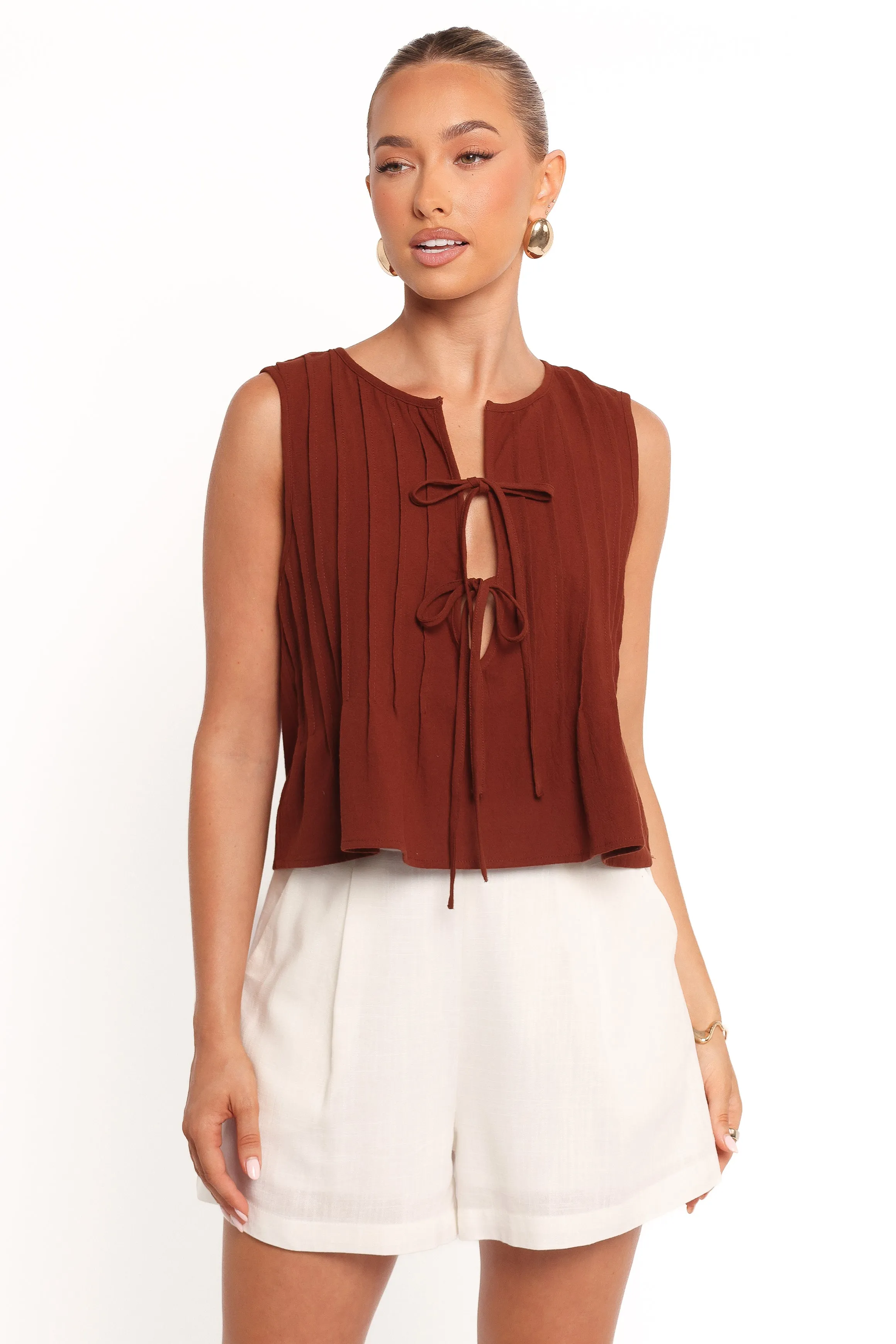 Nika Pleated Top - Chocolate Brown sold by Petal & Pup