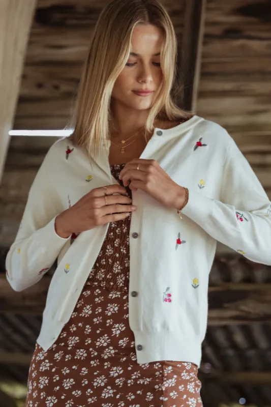 Millen Flower Embroidery Cardigan - Cream sold by Petal & Pup