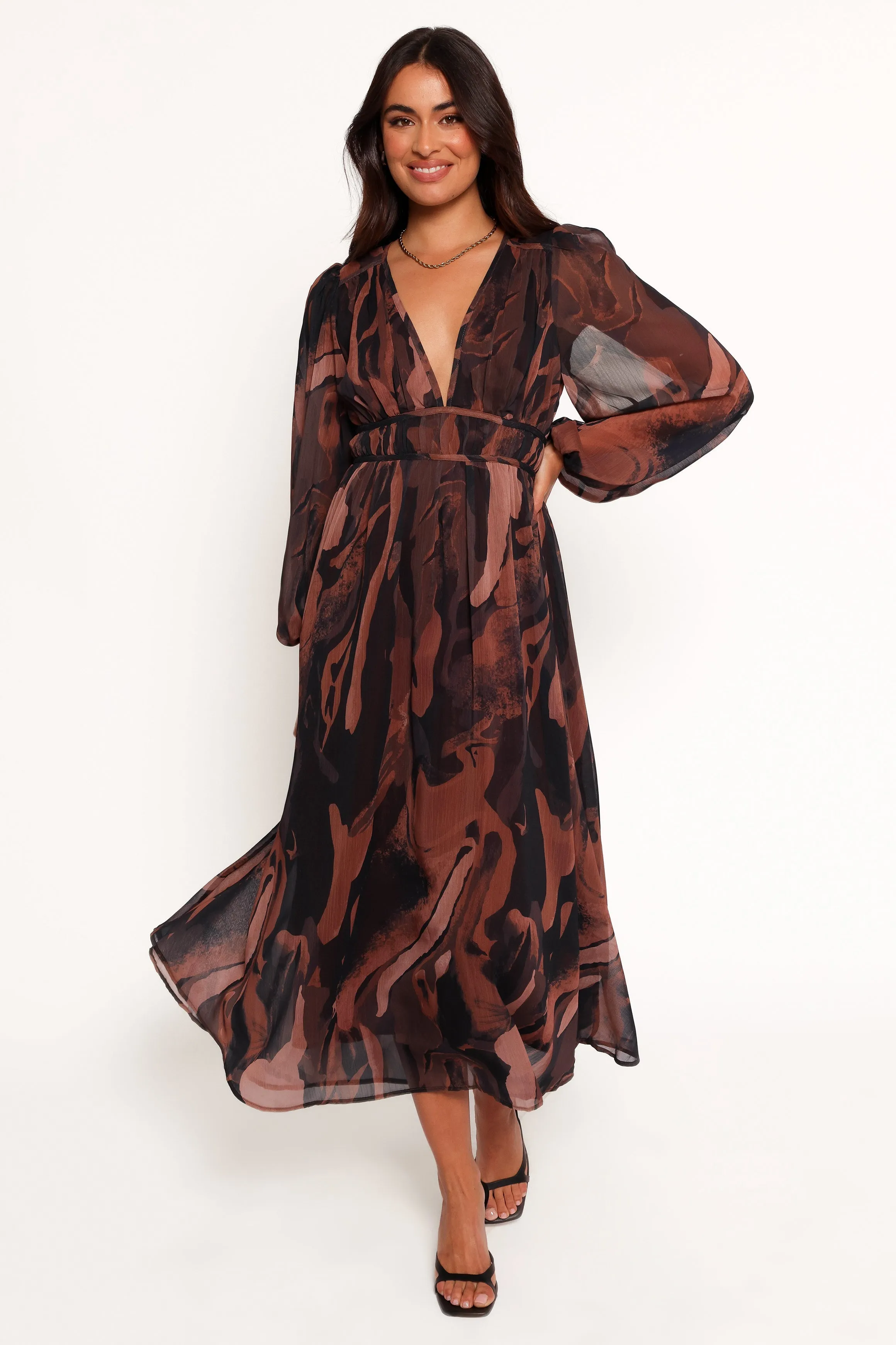 Blayze Long Sleeve Maxi Dress - Brown Print sold by Petal & Pup