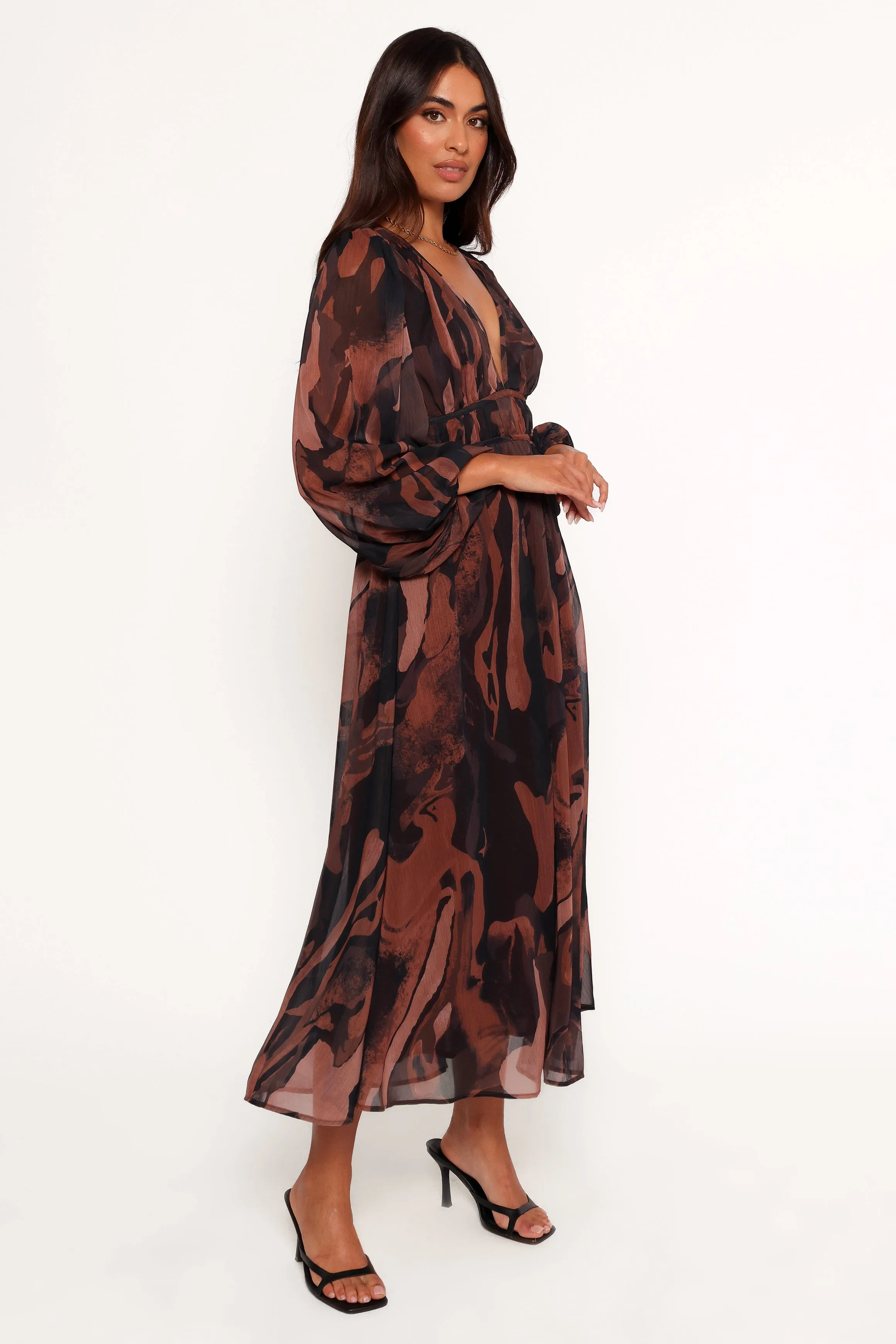 Blayze Long Sleeve Maxi Dress - Brown Print sold by Petal & Pup product image thumbnail 5