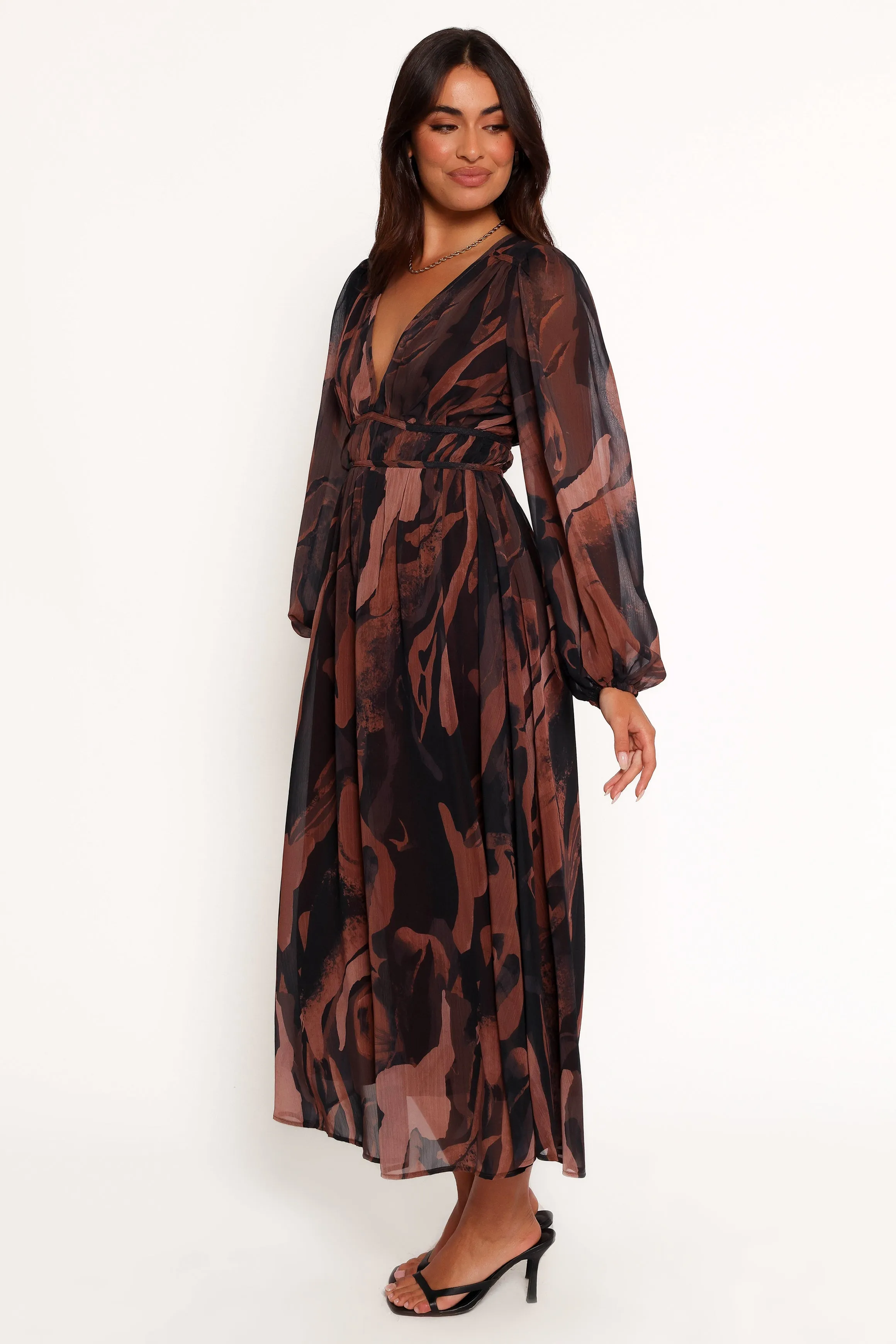 Blayze Long Sleeve Maxi Dress - Brown Print sold by Petal & Pup product image thumbnail 3