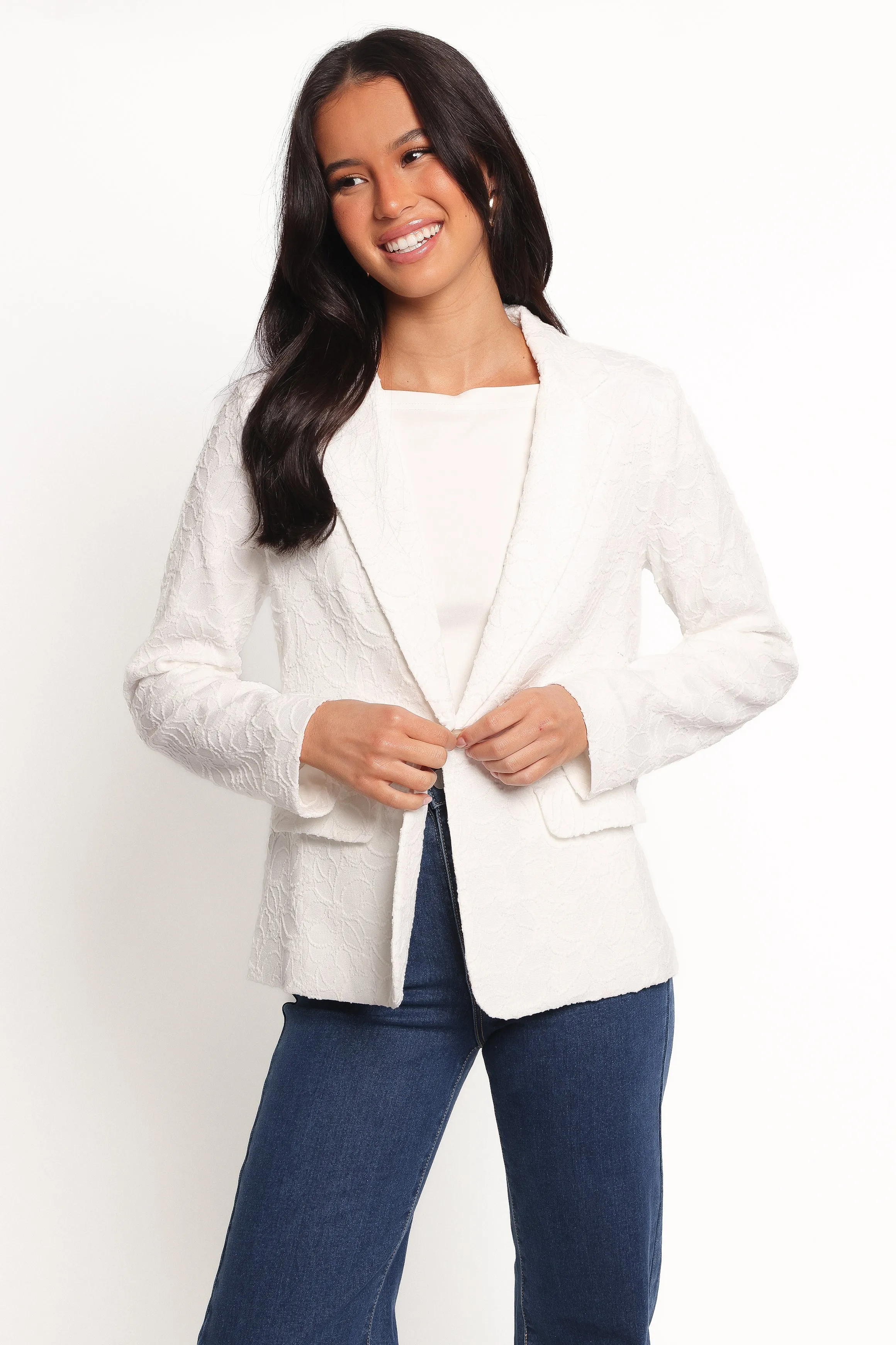 Darian Lace Knit Single Button Blazer - Off White sold by Petal & Pup product image thumbnail 5