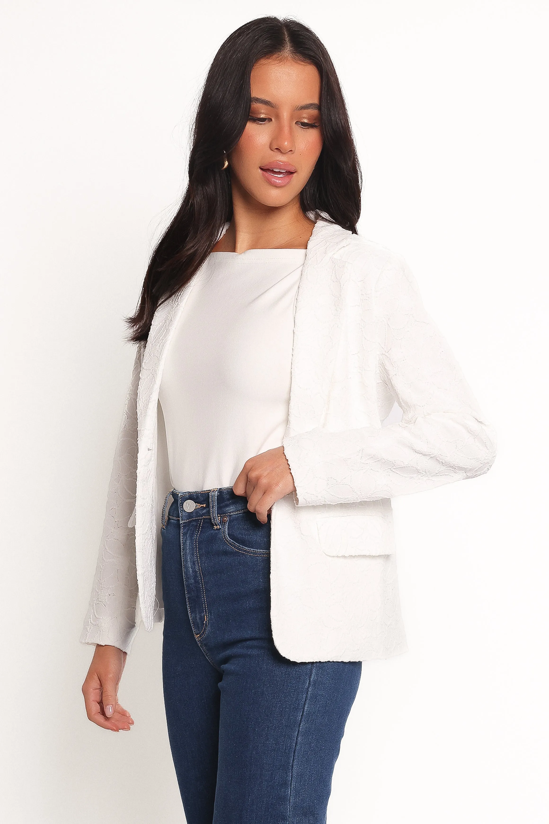 Darian Lace Knit Single Button Blazer - Off White sold by Petal & Pup product image thumbnail 2