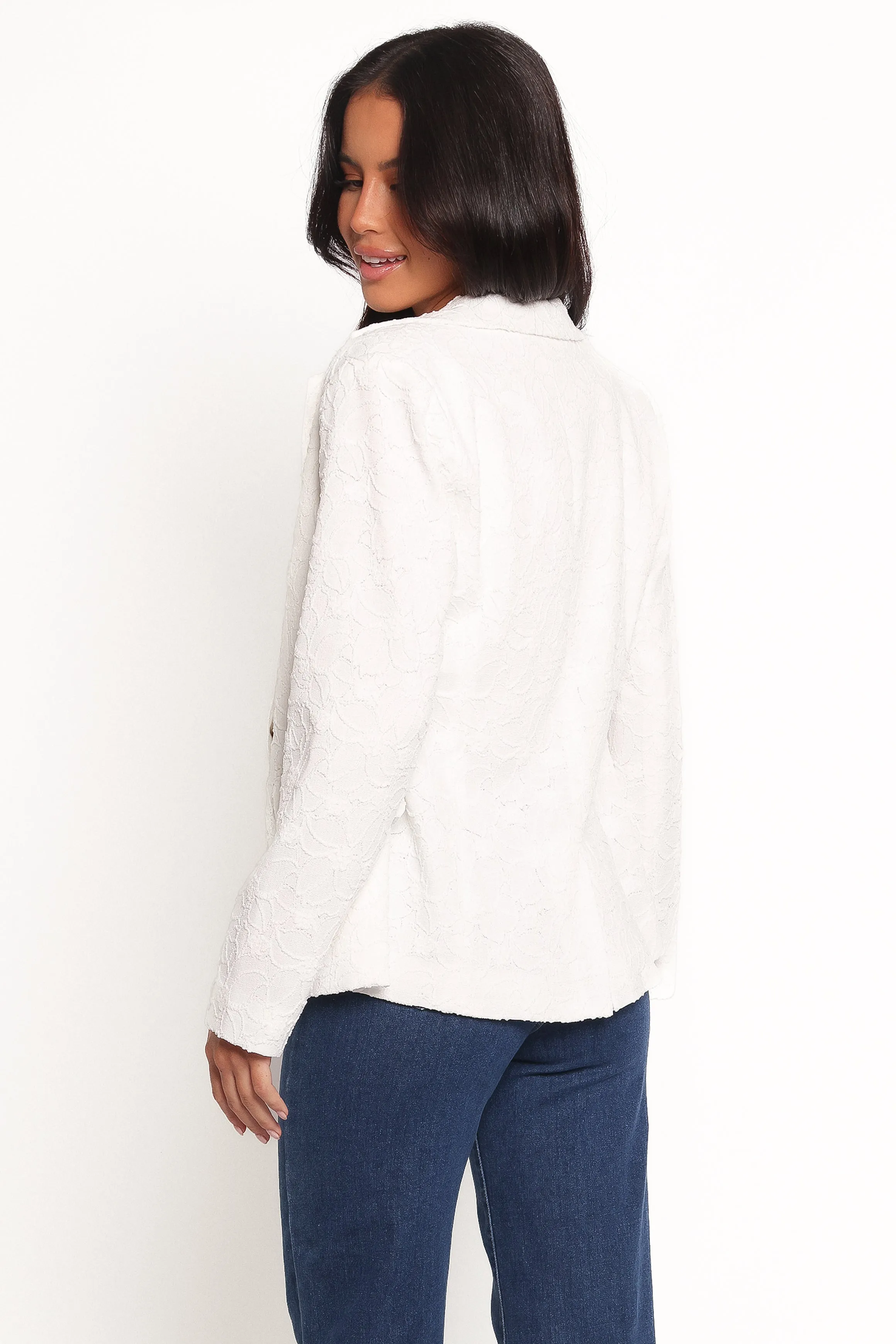 Darian Lace Knit Single Button Blazer - Off White sold by Petal & Pup product image thumbnail 3