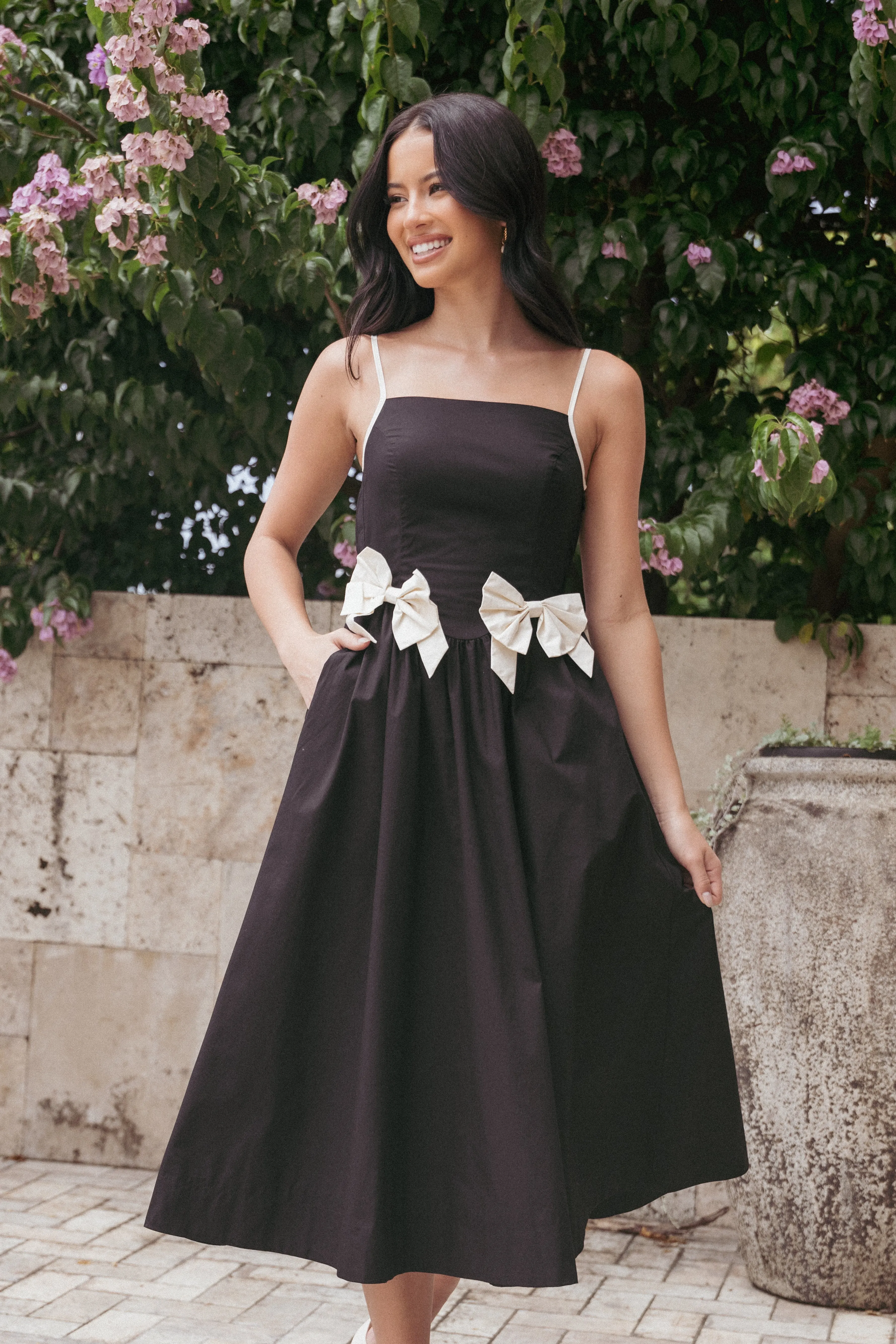 Tia Midi Dress - Black sold by Petal & Pup