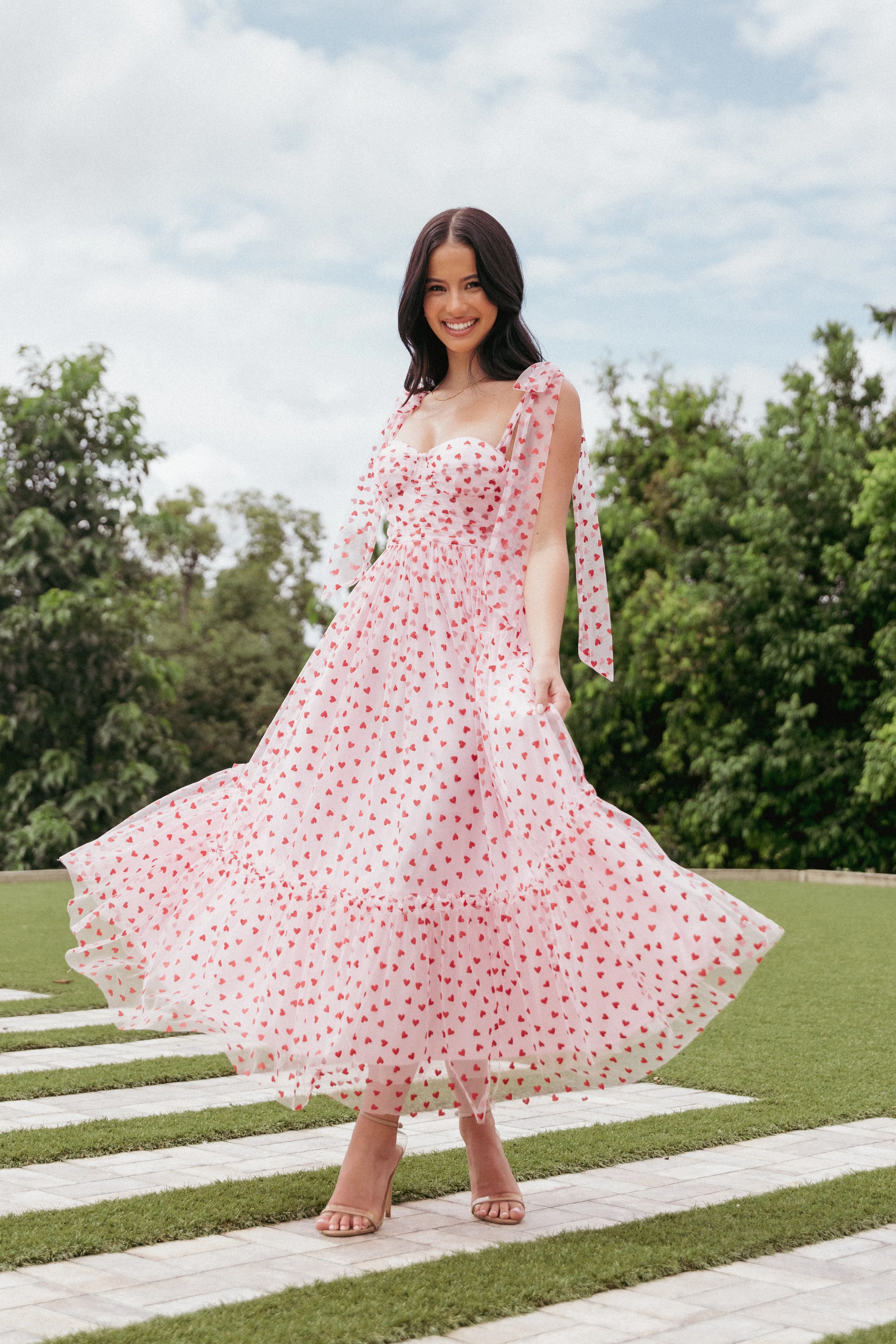 Floret Midi Dress - Red Hearts sold by Petal & Pup