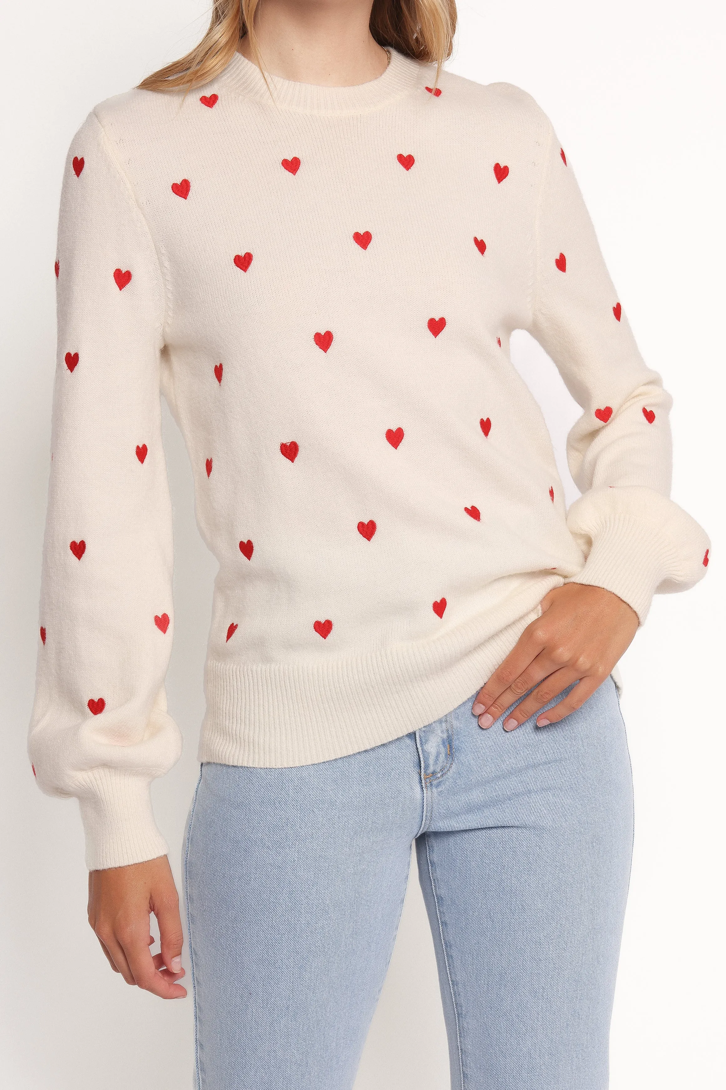 Xadie All Over Mini Heart Sweater - Cream/Red sold by Petal & Pup product image thumbnail 3