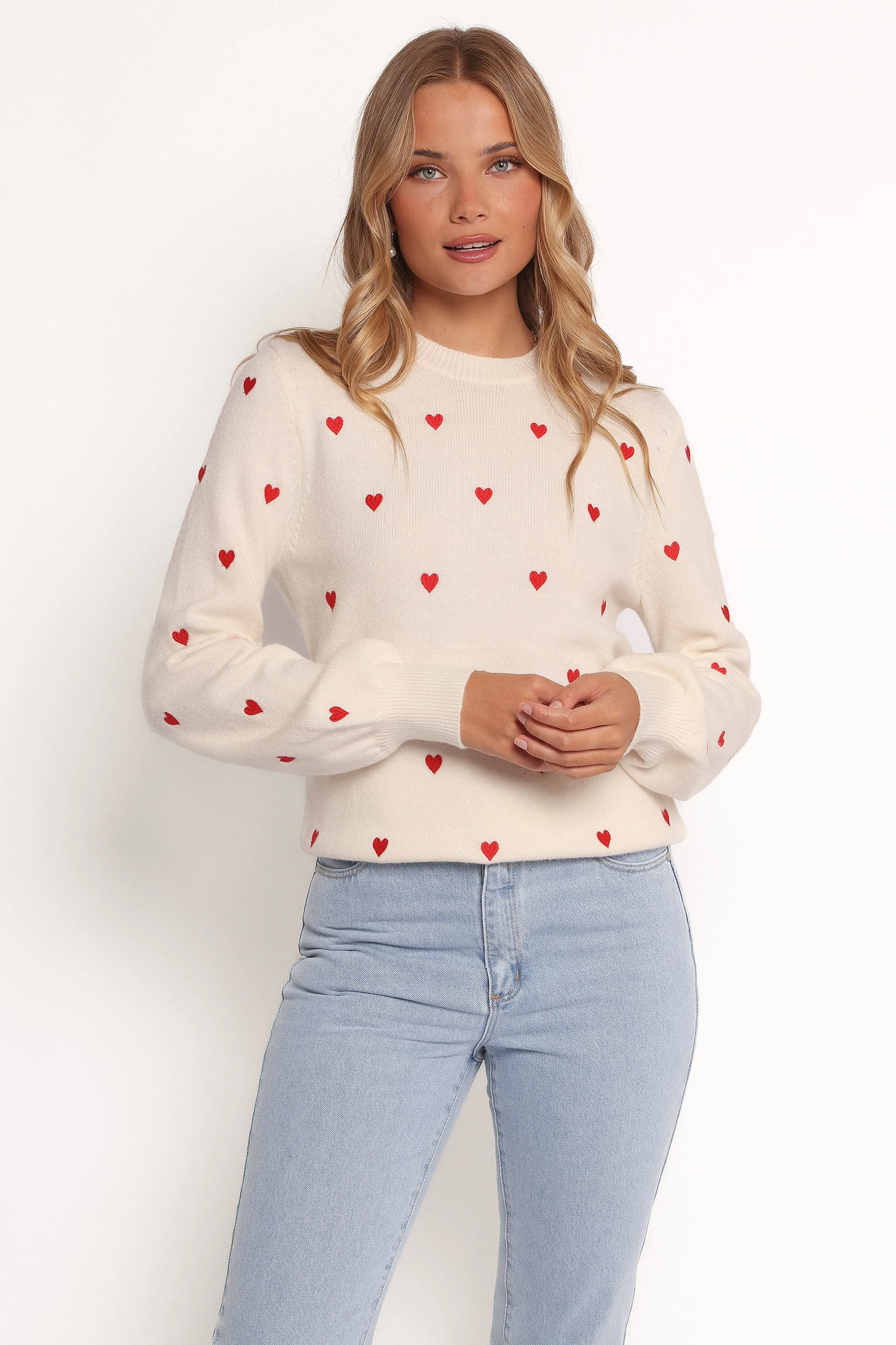 Xadie All Over Mini Heart Sweater - Cream/Red sold by Petal & Pup product image thumbnail 2