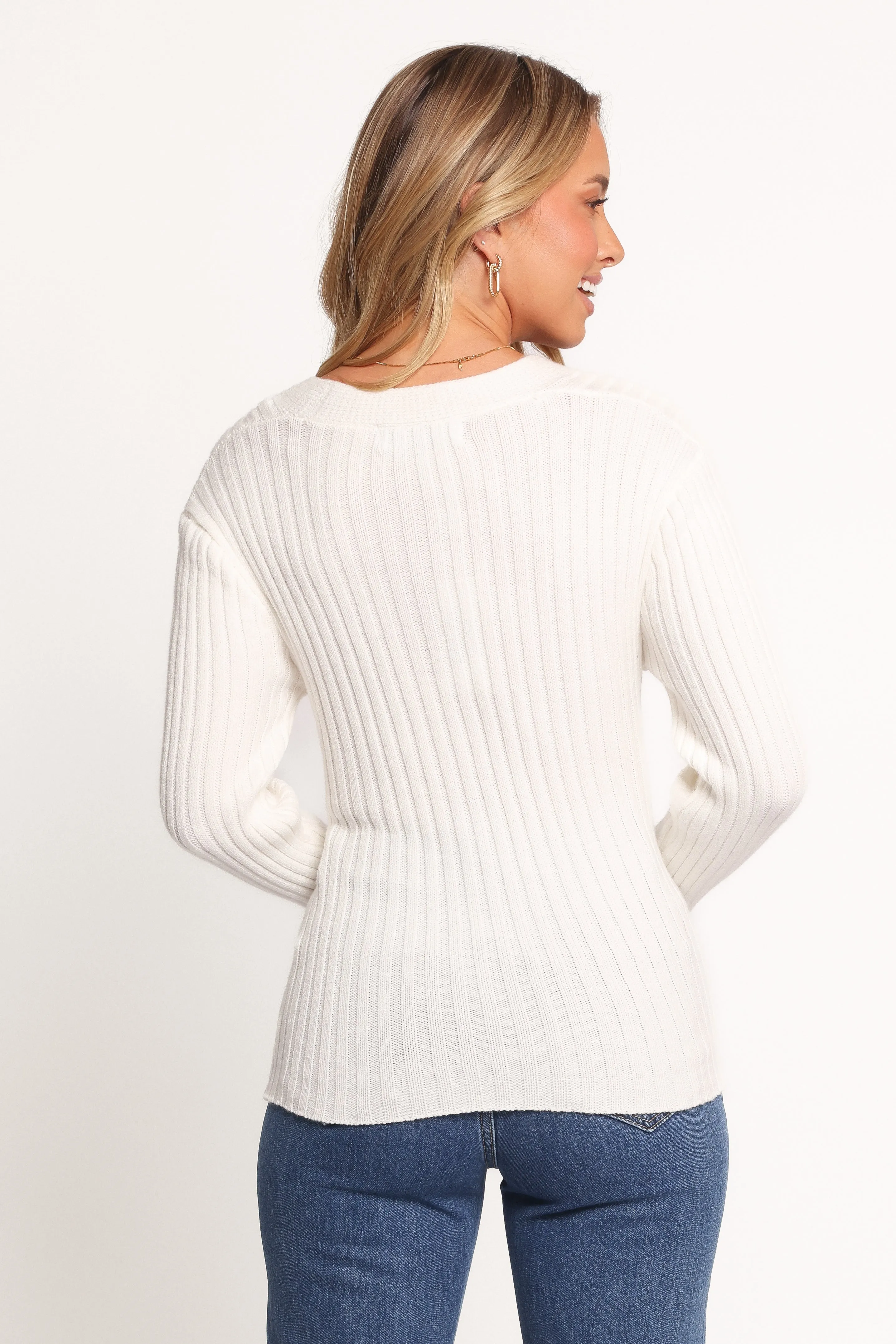 Hannon Ribbed Crossover Knit Sweater - White sold by Petal & Pup product image thumbnail 4