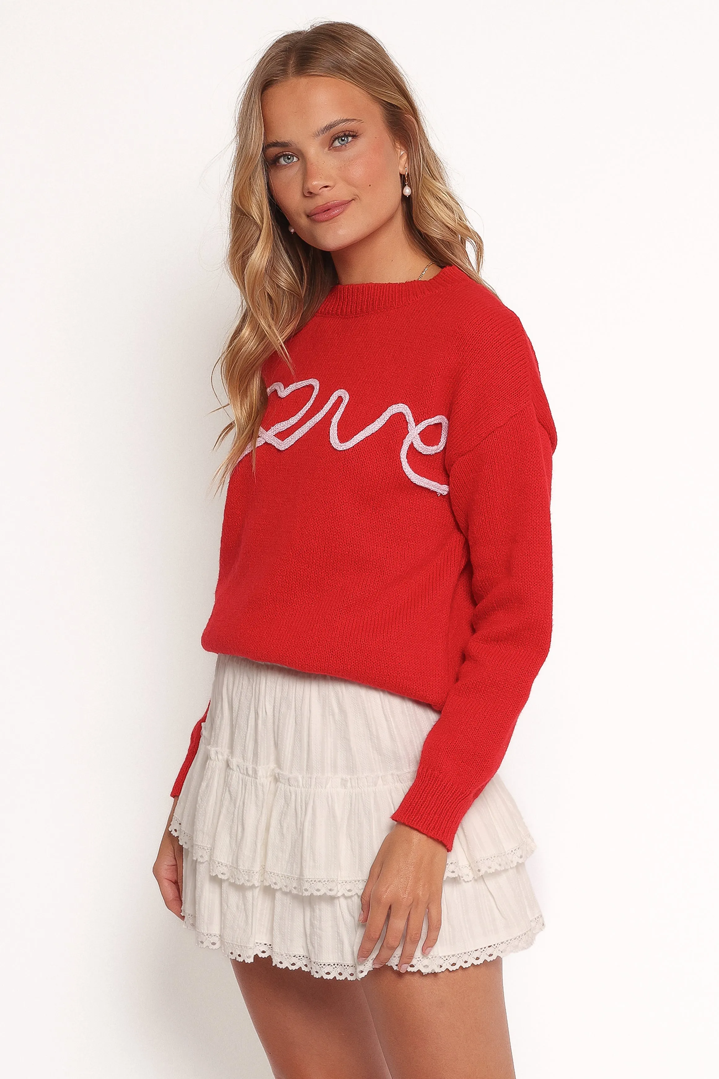 Love Embroidered Knit Sweater - Red sold by Petal & Pup product image thumbnail 4