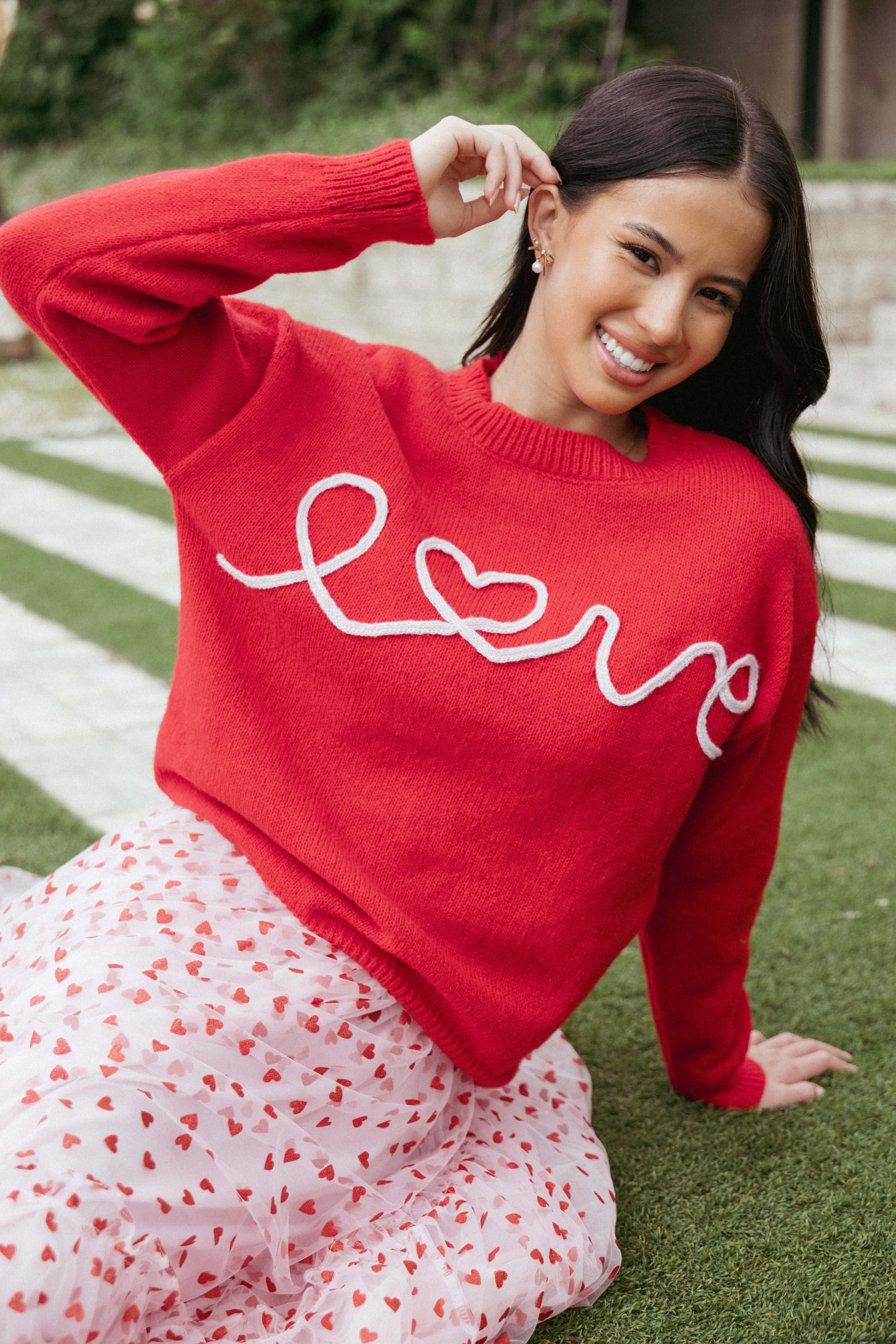 Love Embroidered Knit Sweater - Red sold by Petal & Pup
