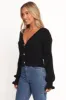 Zana Ribbed Ruffle Cuff Knit Sweater - Black sold by Petal & Pup