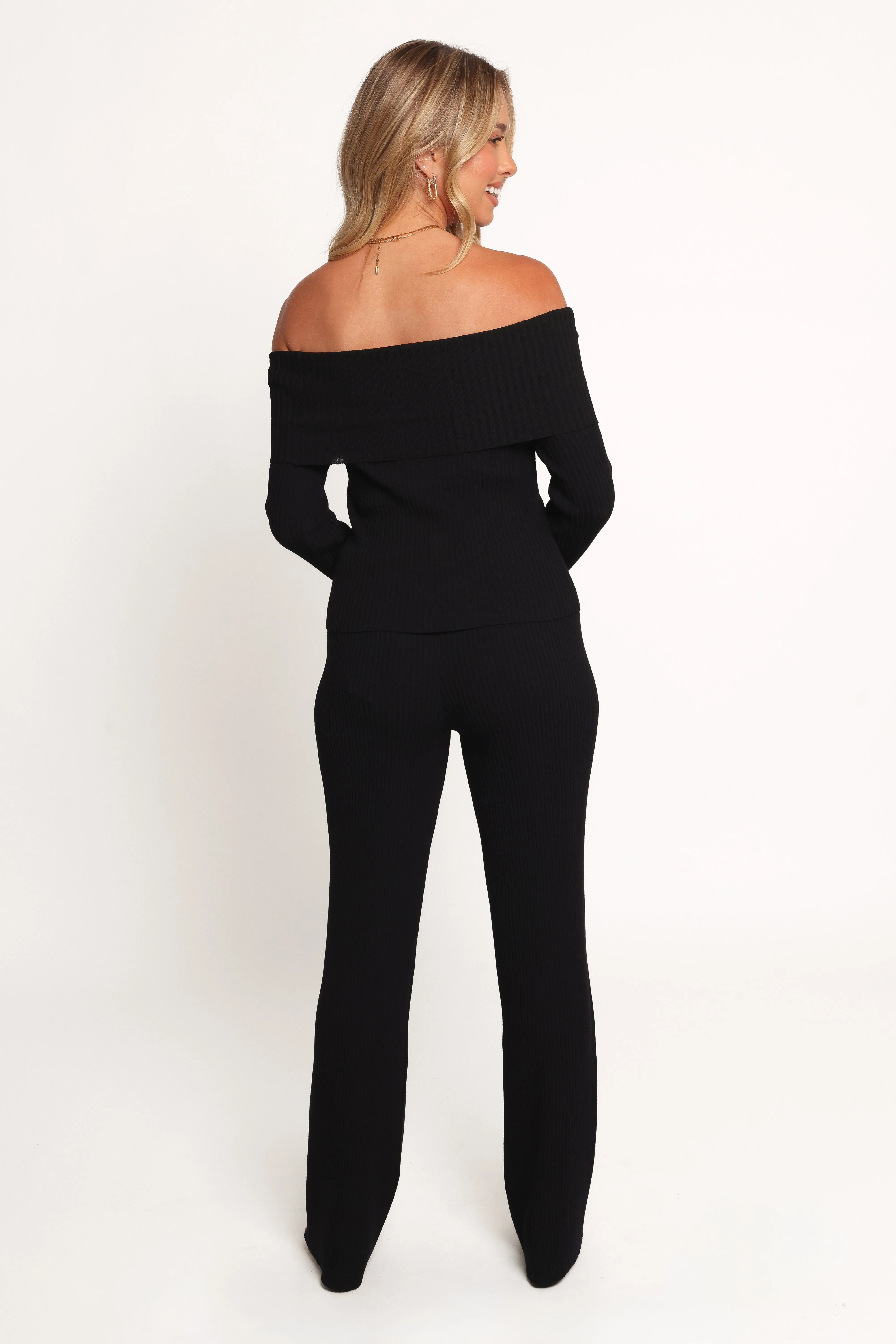 Gindie Ribbed Knit Off The Shoulder Pant Set - Black sold by Petal & Pup product image thumbnail 4