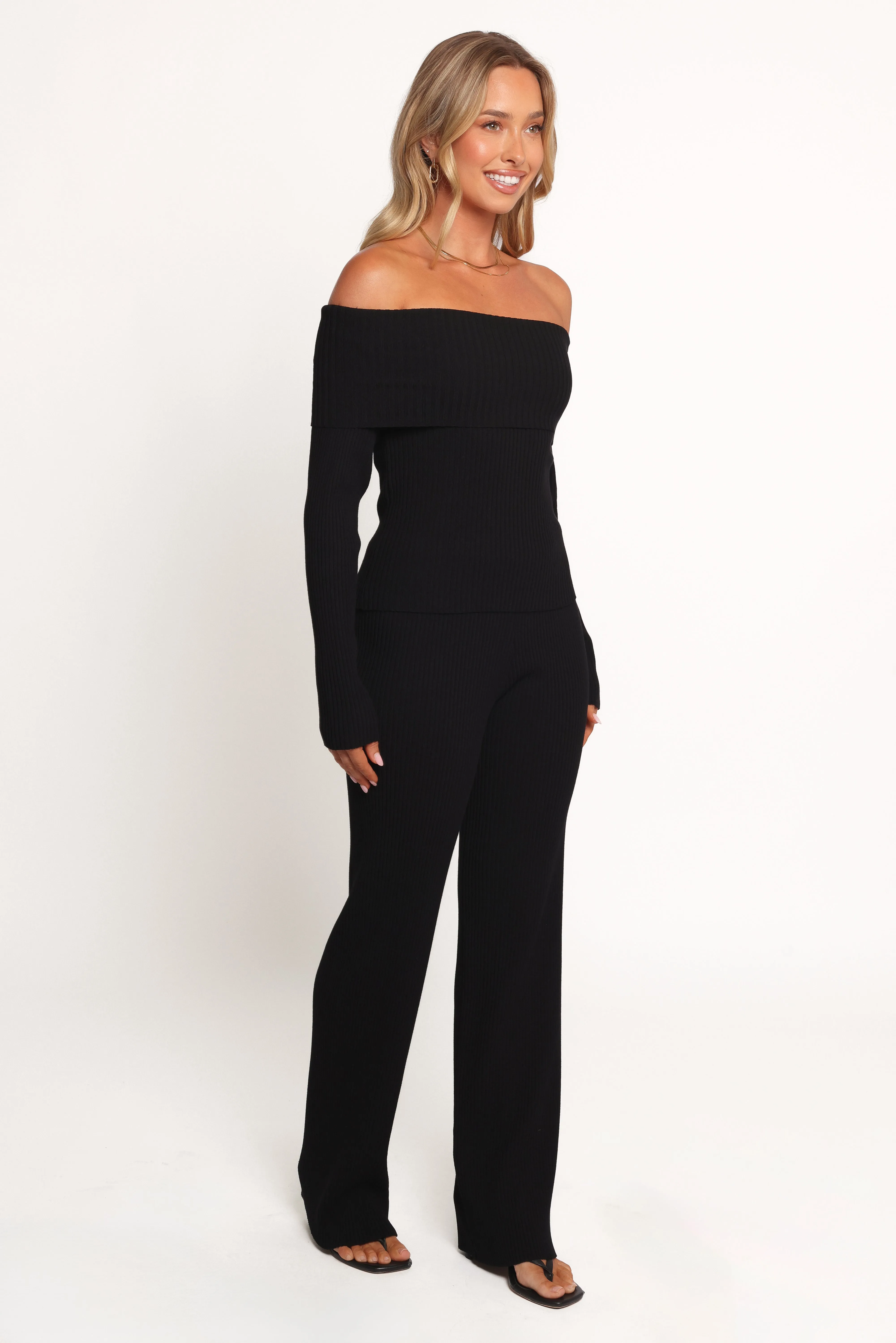 Gindie Ribbed Knit Off The Shoulder Pant Set - Black sold by Petal & Pup product image thumbnail 5