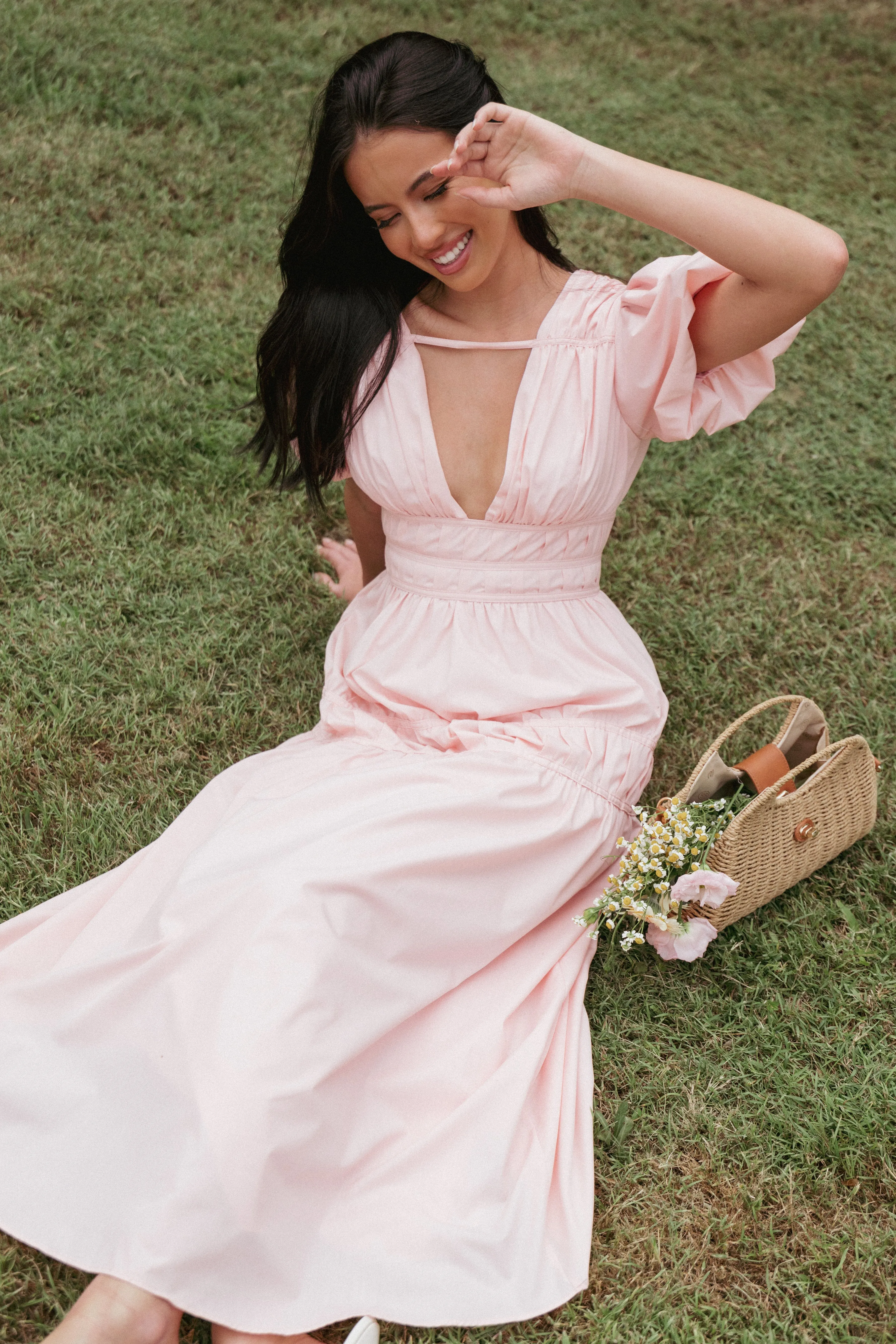 Joedy Puff Sleeve Midi Dress - Pale Pink sold by Petal & Pup