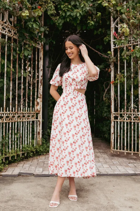 Aminah Puff Sleeve Dress - Red Floral sold by Petal & Pup