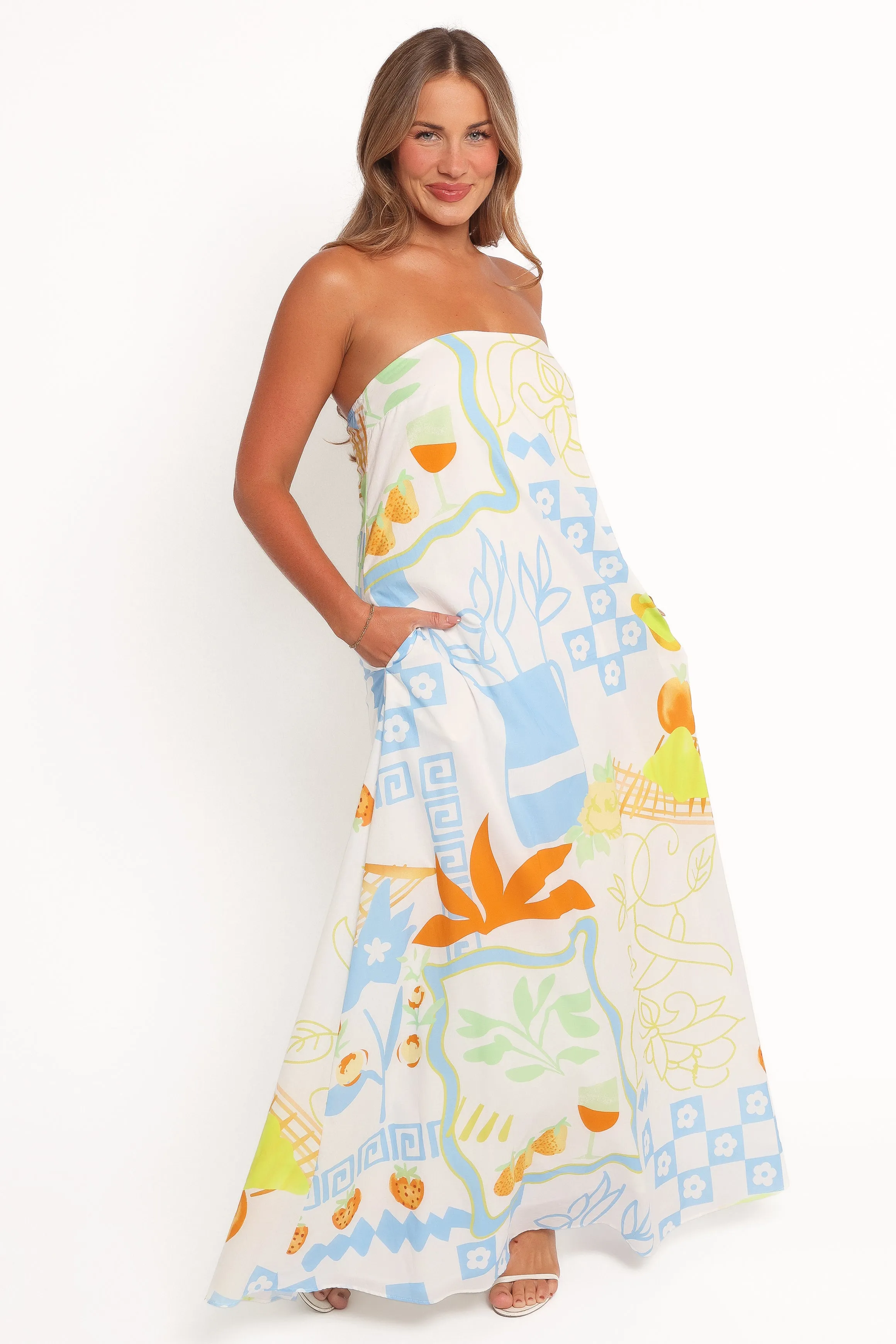 Kaelani Strapless Maxi Dress - Multi Print sold by Petal & Pup