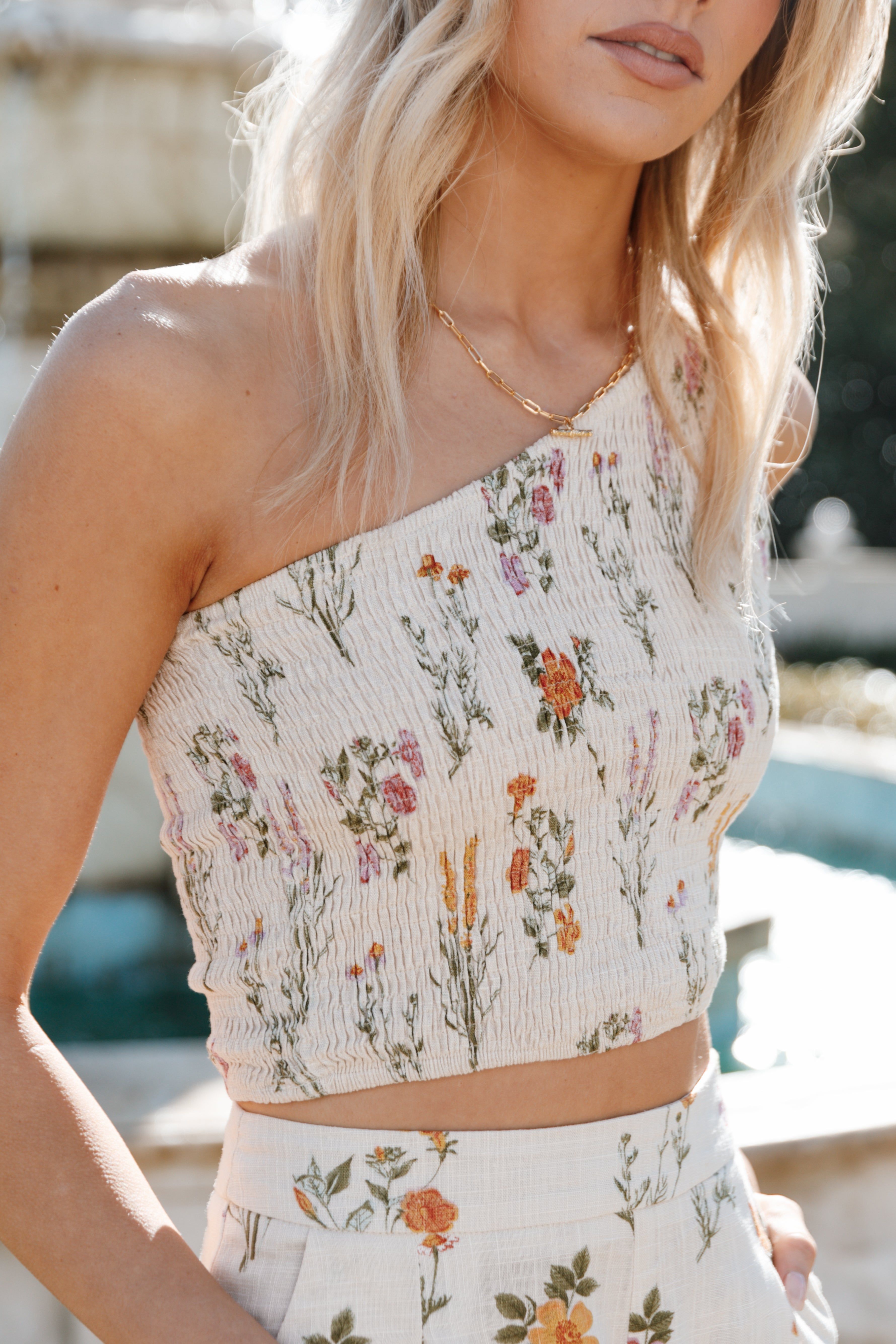 August Shirred Cropped Top - Beige Floral sold by Petal & Pup product image thumbnail 3