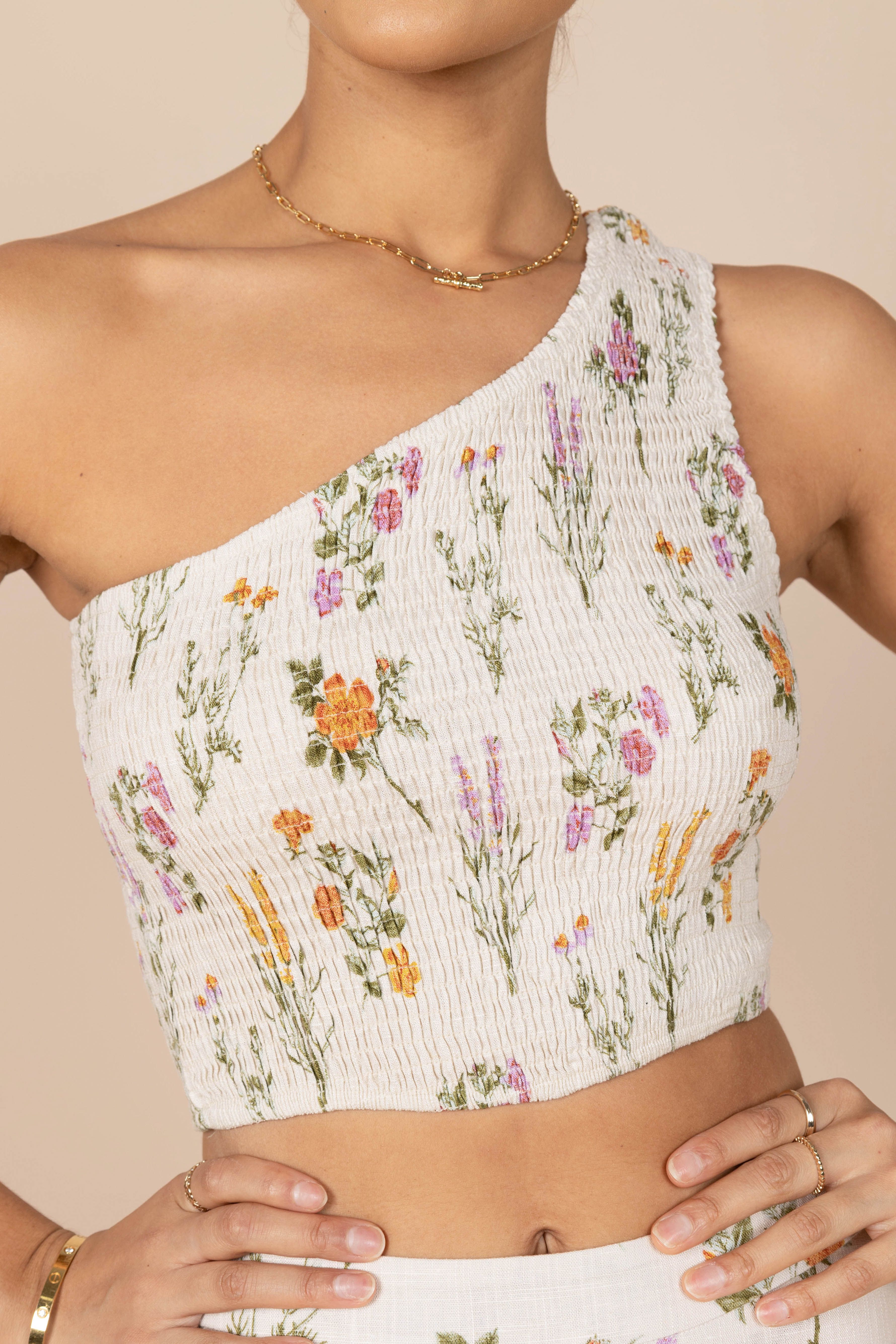 August Shirred Cropped Top - Beige Floral sold by Petal & Pup product image thumbnail 5