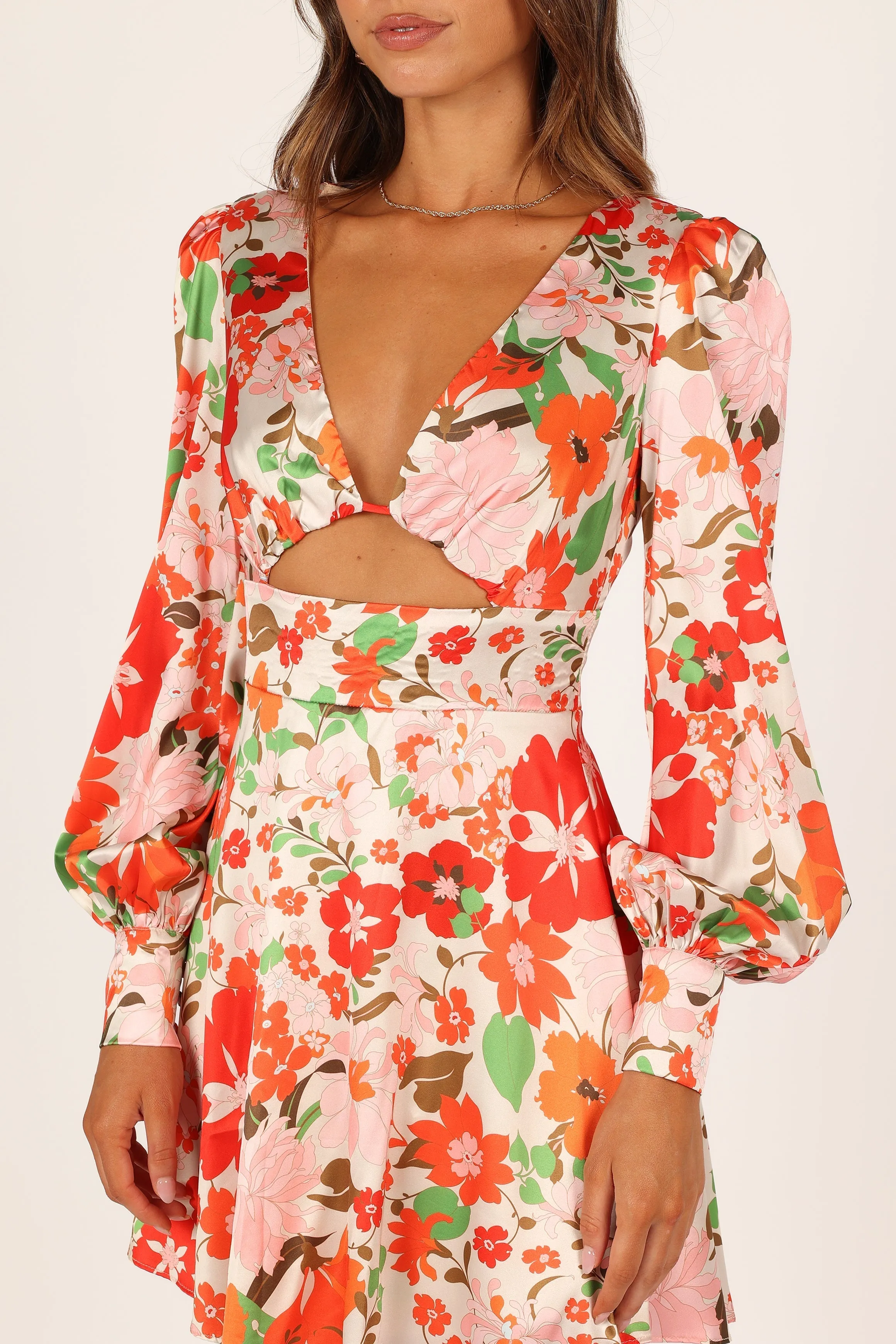 Tanaya Puff Sleeve Skater Skirt Mini Dress - Orange Floral sold by Petal & Pup product image thumbnail 5