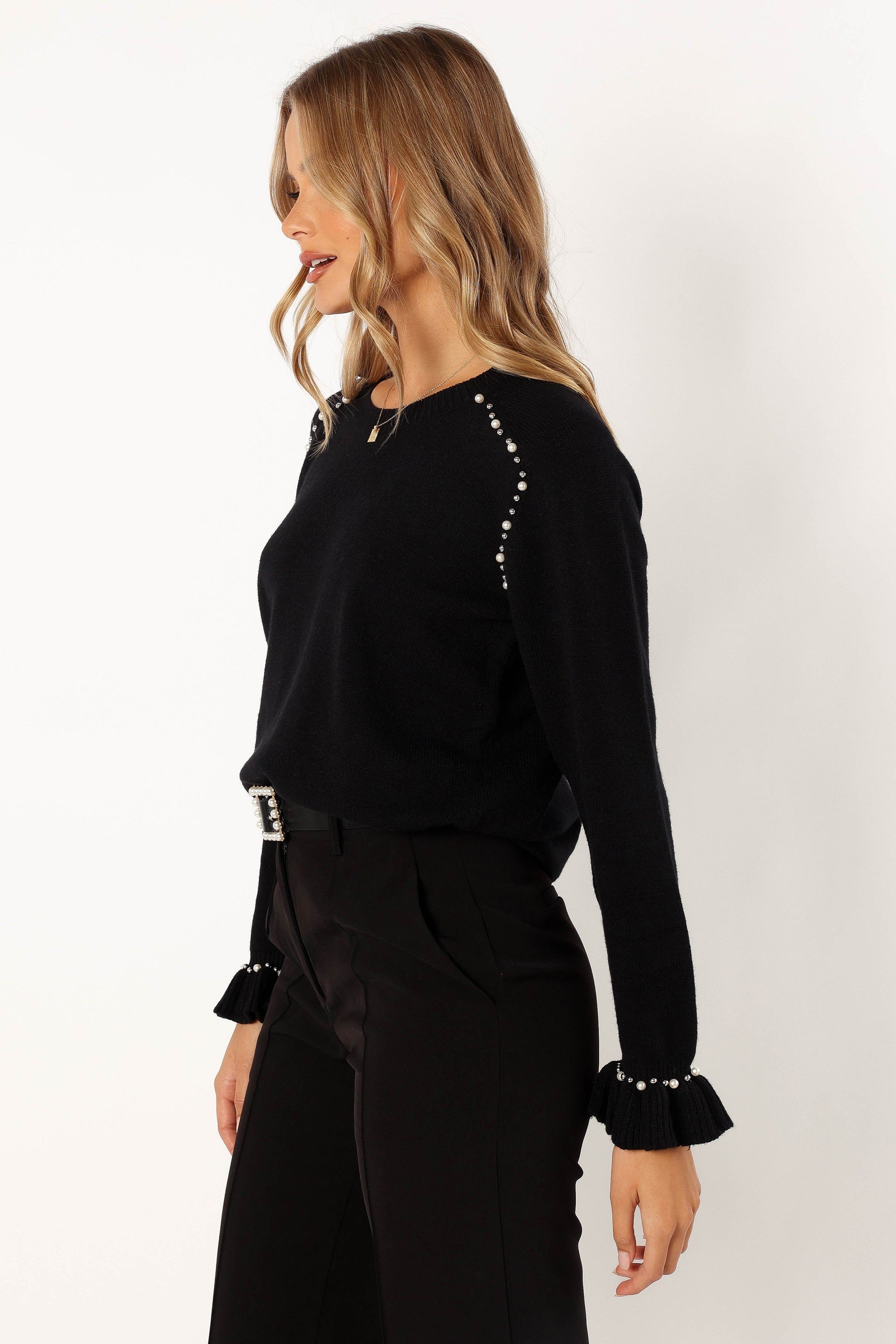 Blakely Pearl Detail Knit Sweater - Black sold by Petal & Pup product image thumbnail 5