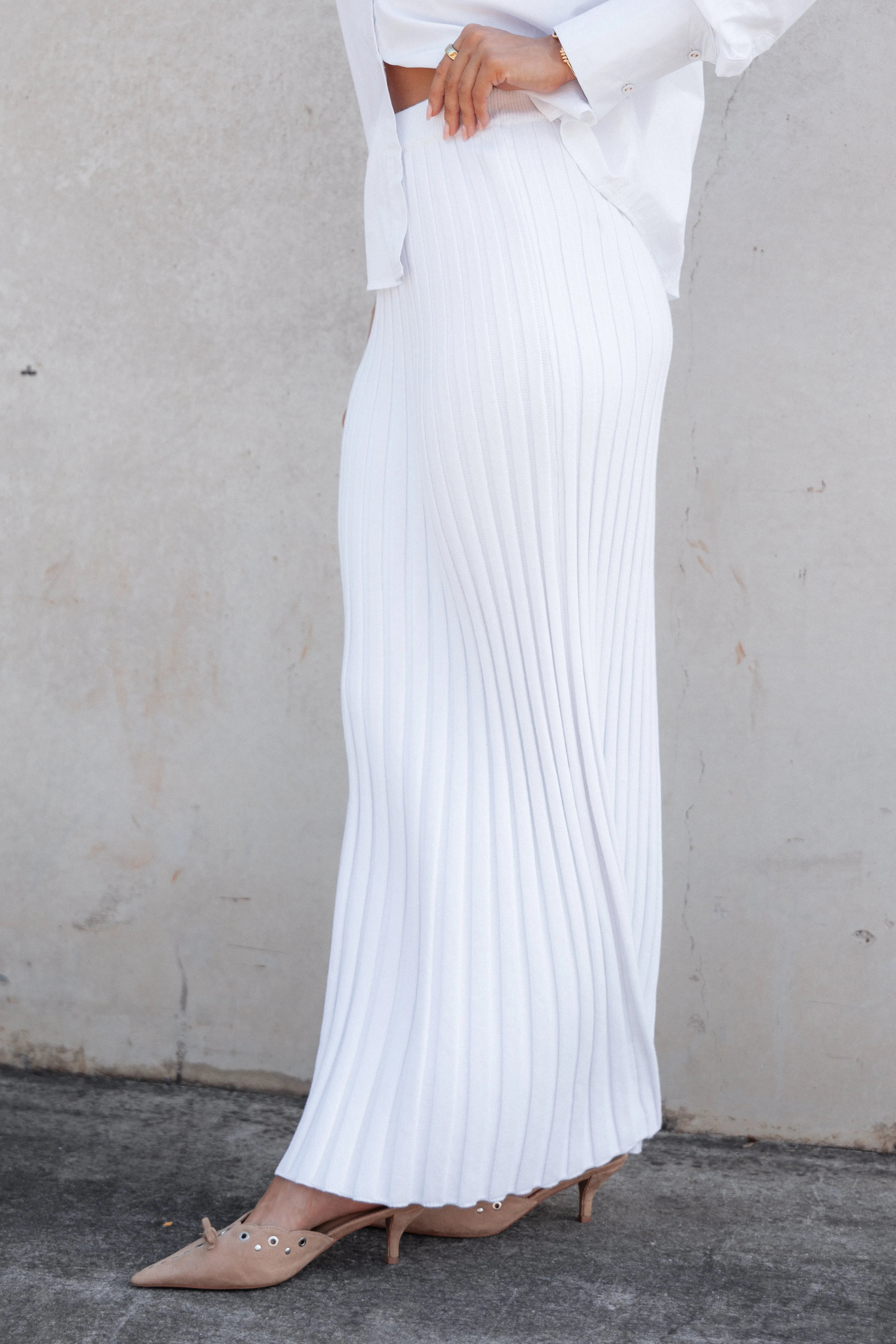 Kya Ribbed Knit Maxi Skirt - White sold by Petal & Pup product image thumbnail 2