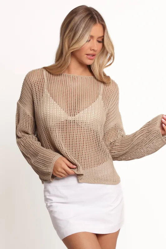 Desiree Open Weave Knit Sweater - Beige sold by Petal & Pup