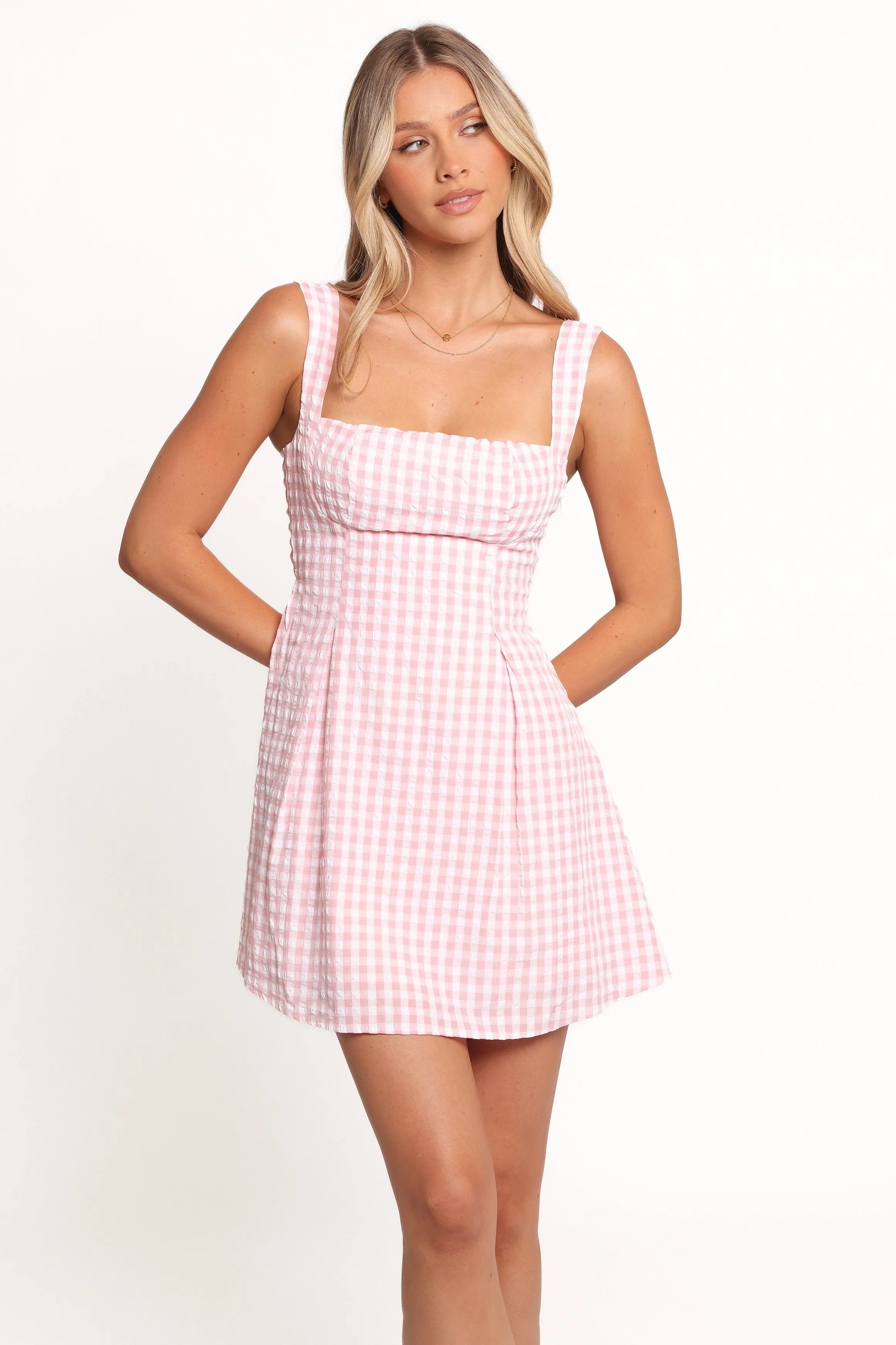 Althea Mini Dress - Pink Gingham sold by Petal & Pup