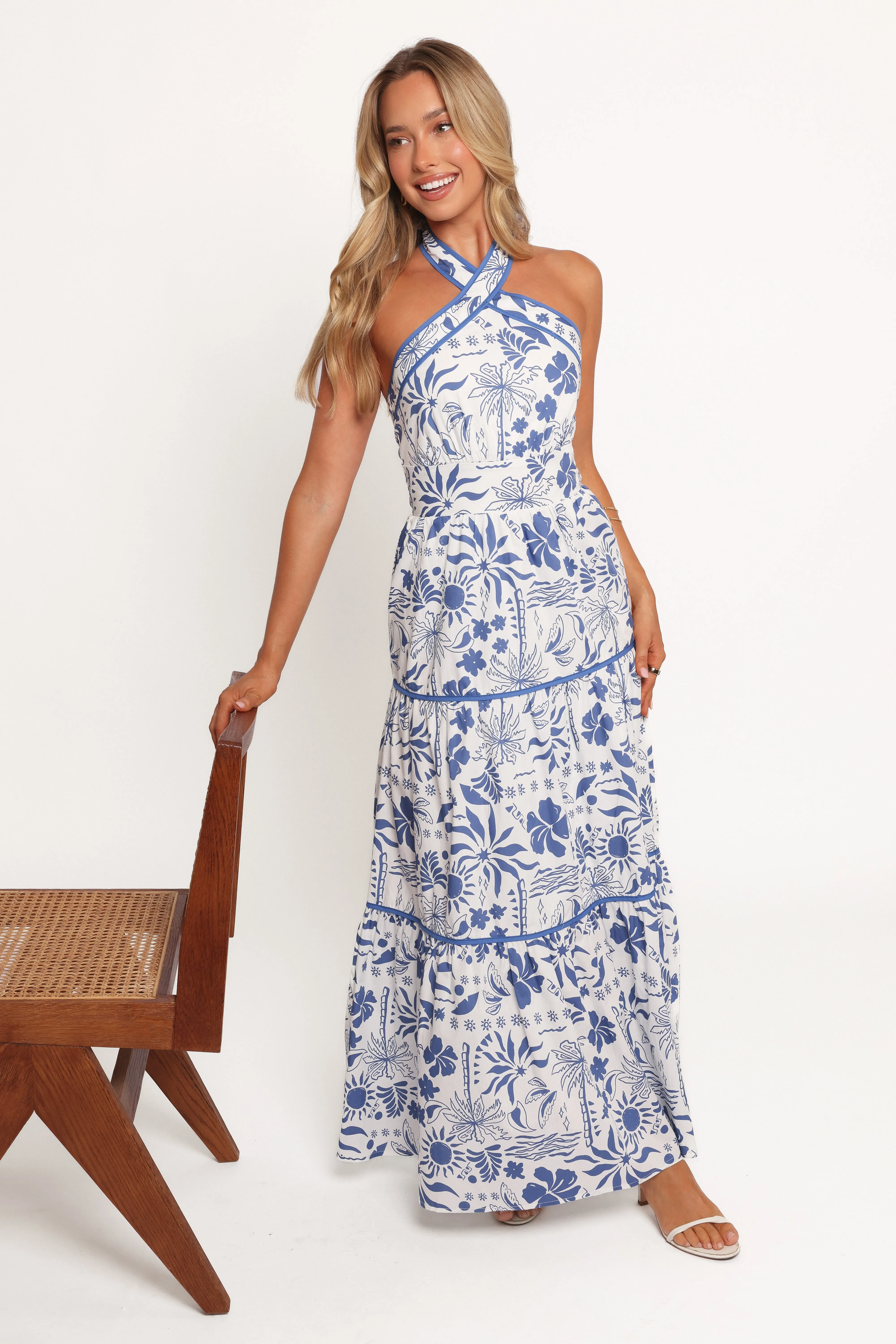 Fernanda Halterneck Maxi Dress - Blue Tropical sold by Petal & Pup