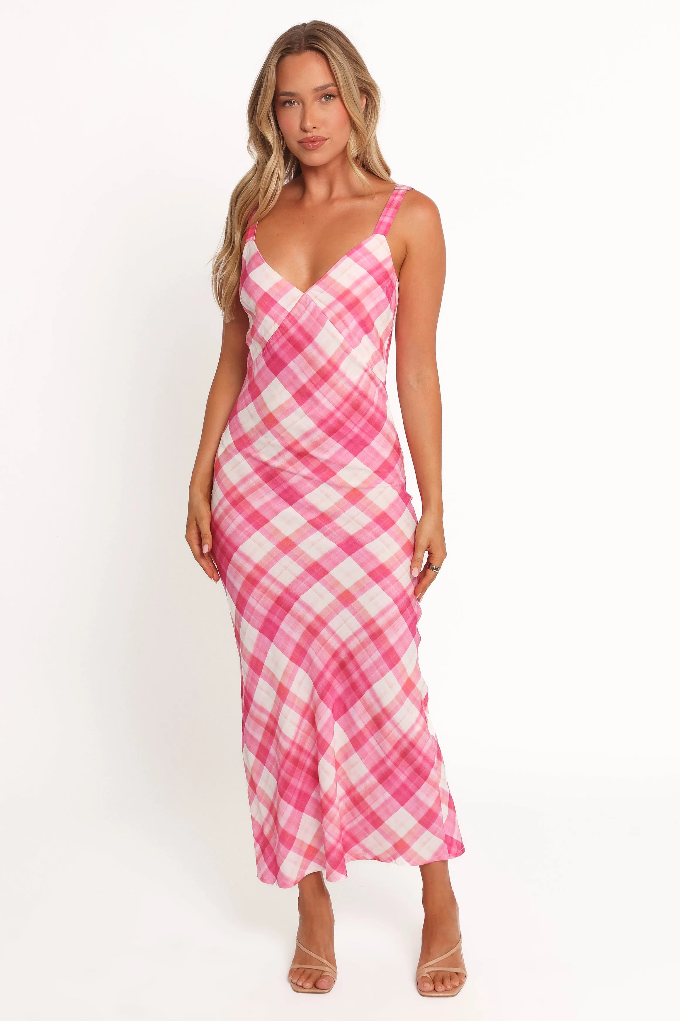 Morghan Midi Dress - Pink Check sold by Petal & Pup
