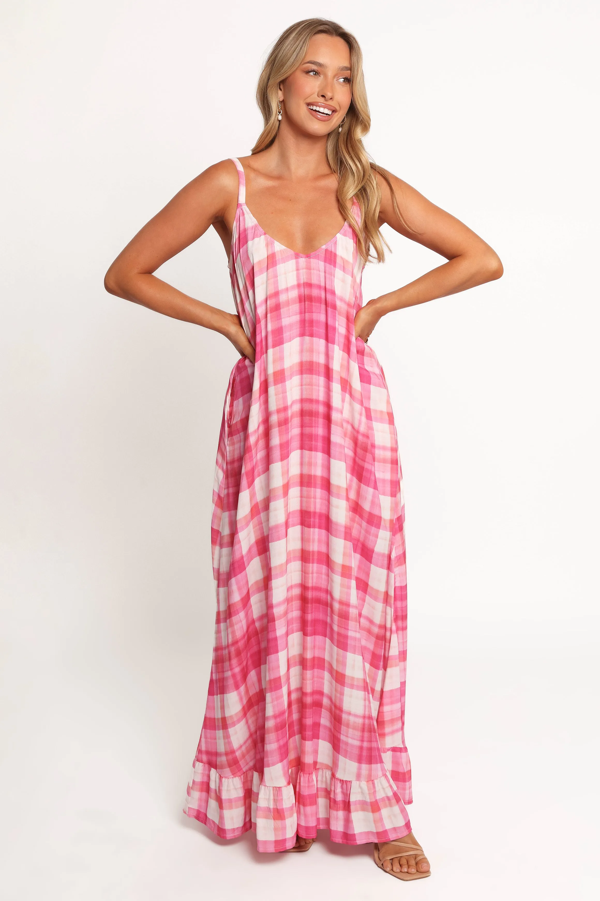 Perle Maxi Dress - Pink Check sold by Petal & Pup