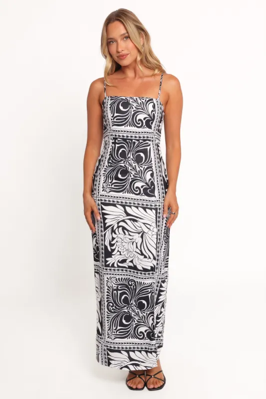 Riley Printed Midi Dress - Black sold by Petal & Pup